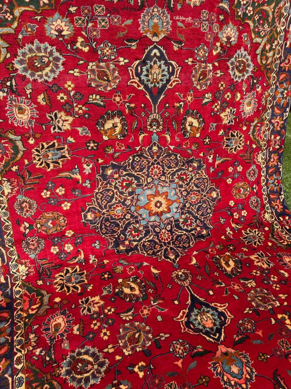 Rug Keshan 360x220 cm, red blue gold white green orange, wool, Iran - 399263