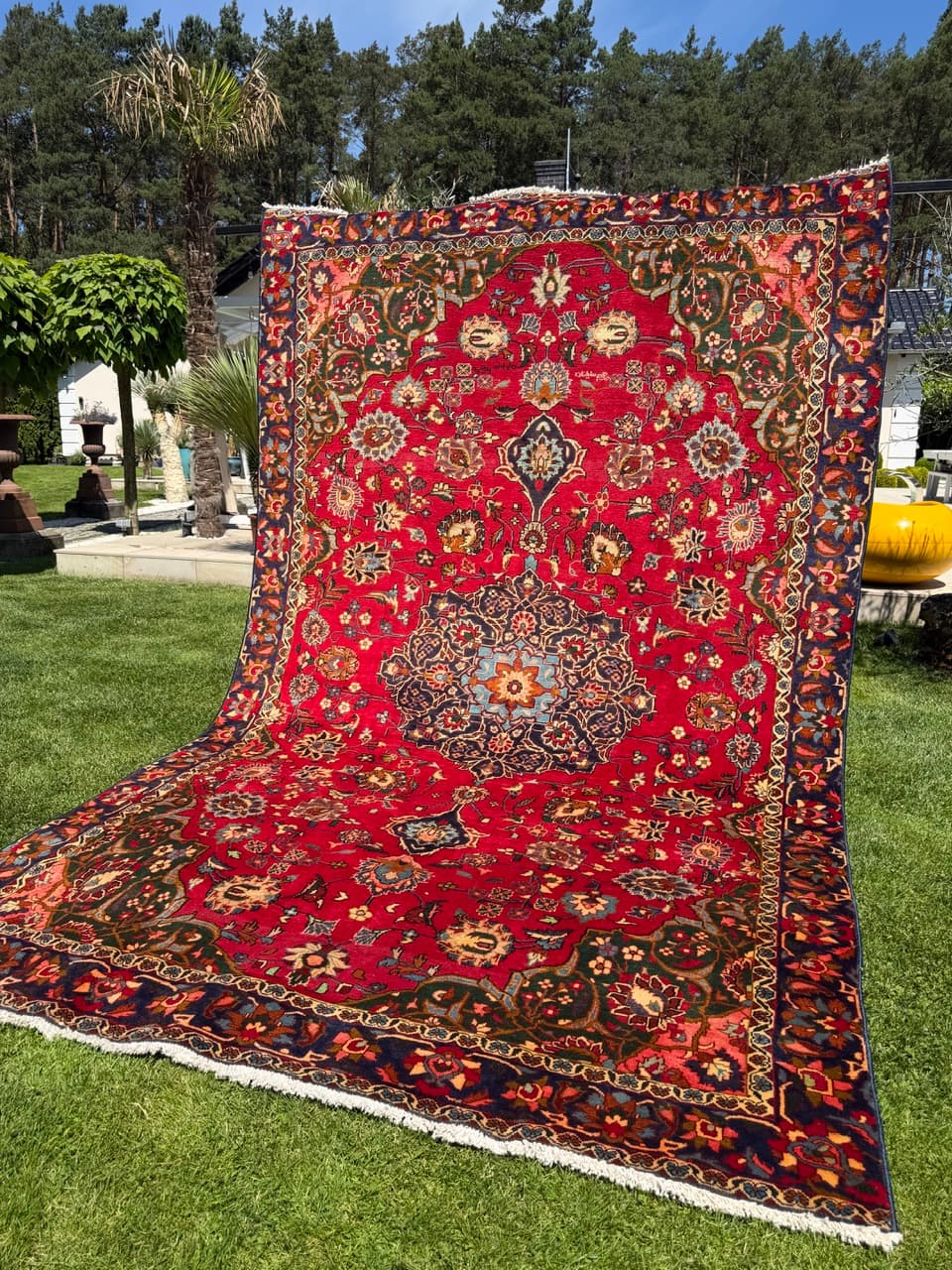Rug Keshan 360x220 cm, red blue gold white green orange, wool, Iran - 399264