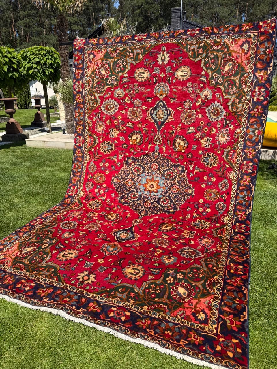 Rug Keshan 360x220 cm, red blue gold white green orange, wool, Iran - 399261