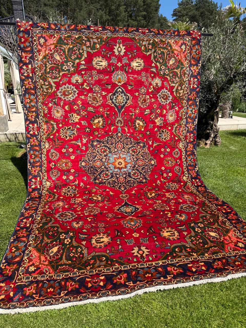 Rug Keshan 360x220 cm, red blue gold white green orange, wool, Iran - 399258