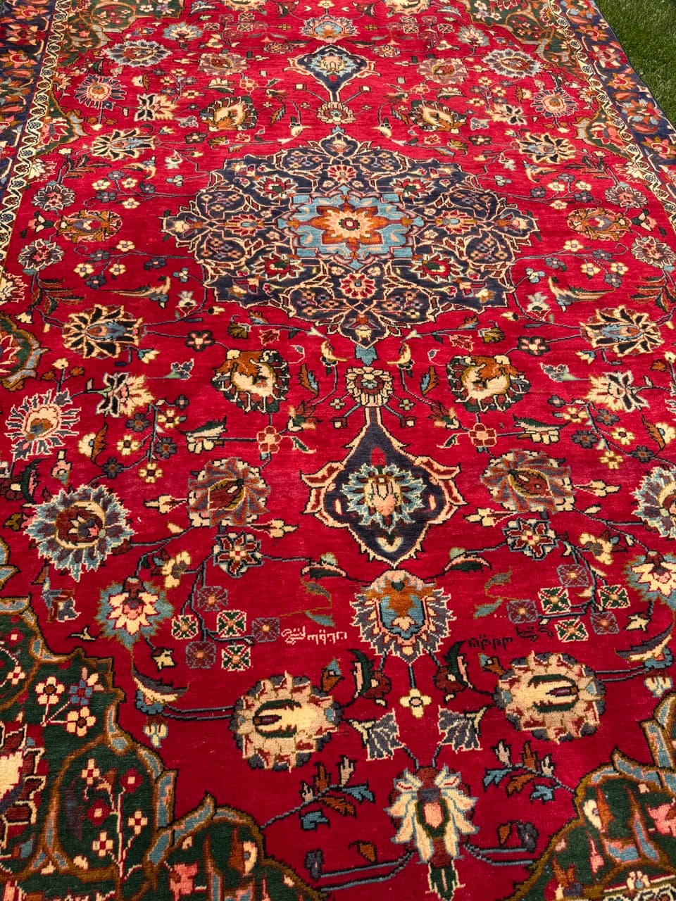 Rug Keshan 360x220 cm, red blue gold white green orange, wool, Iran - 399268