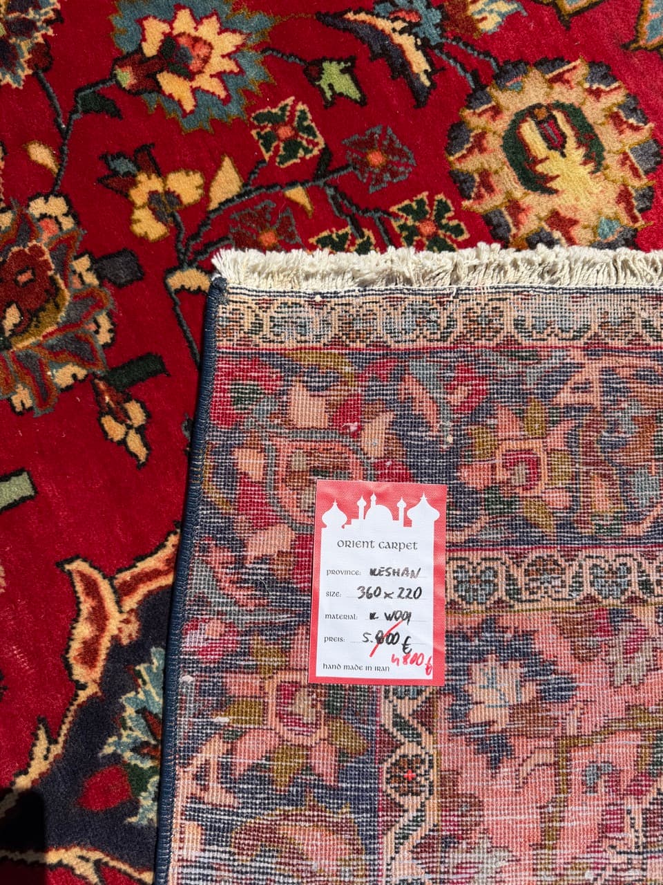 Rug Keshan 360x220 cm, red blue gold white green orange, wool, Iran - 399270