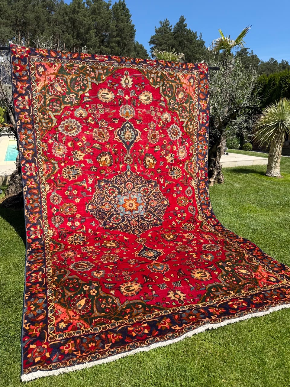 Rug Keshan 360x220 cm, red blue gold white green orange, wool, Iran - 399262