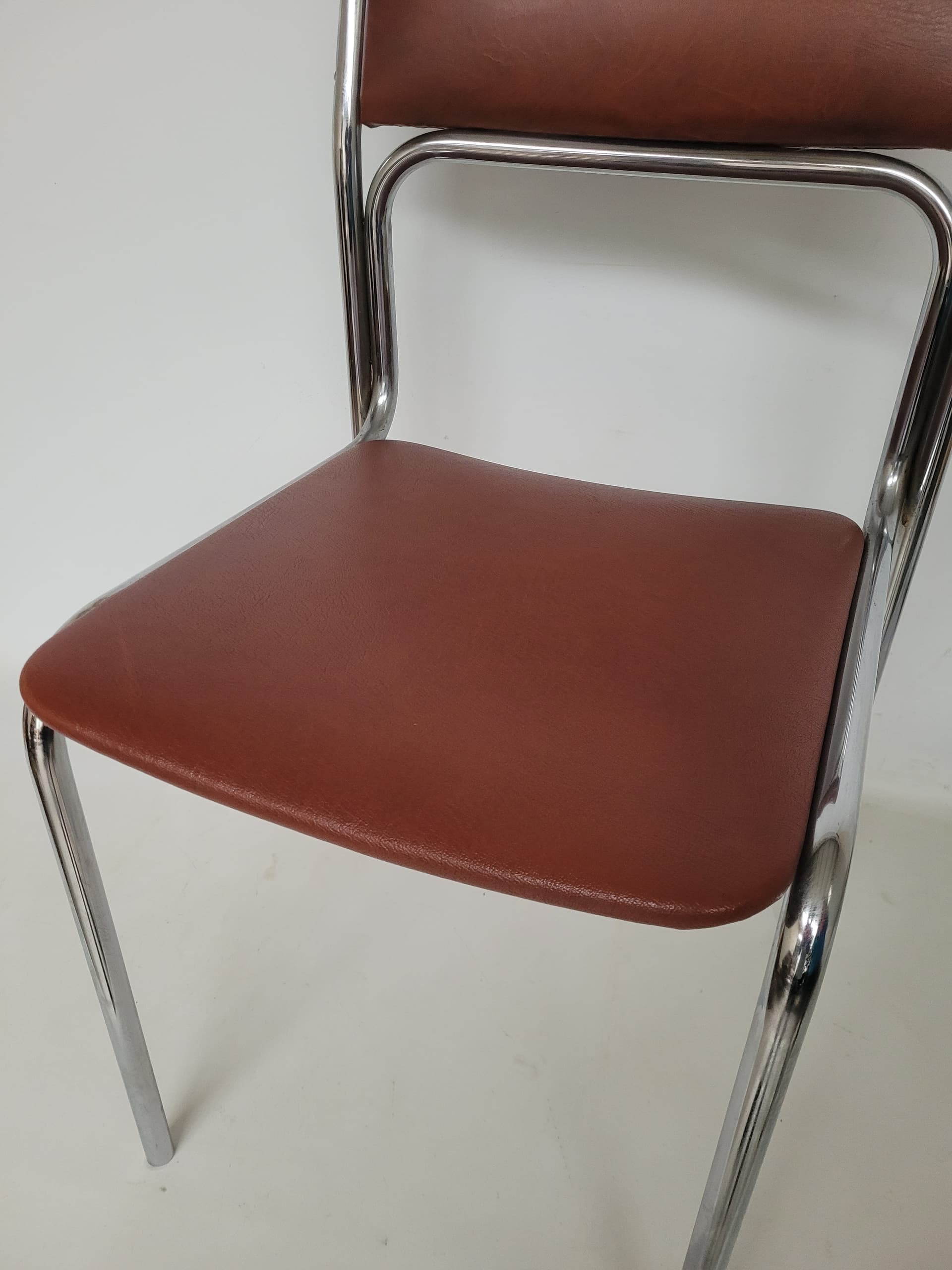 Krzesło Bauhaus, skóra ekologiczna brązowa, stal chromowana srebrna, lata 70. - 399303