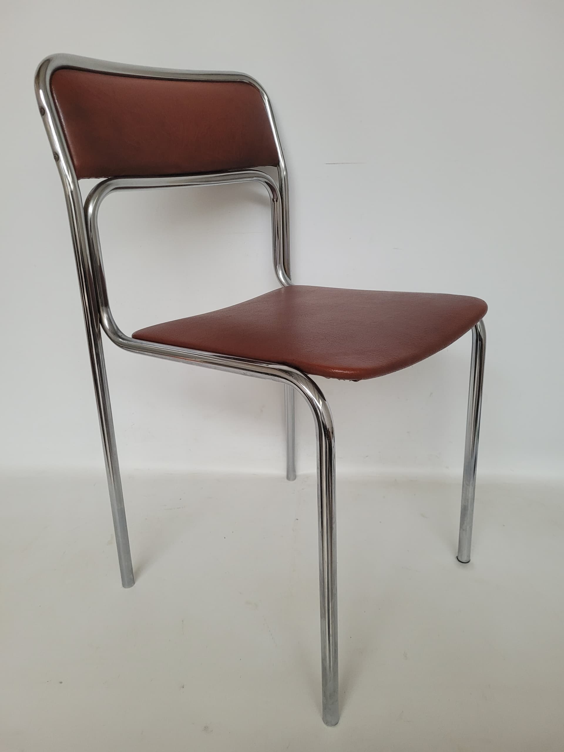 Krzesło Bauhaus, skóra ekologiczna brązowa, stal chromowana srebrna, lata 70. - 399300