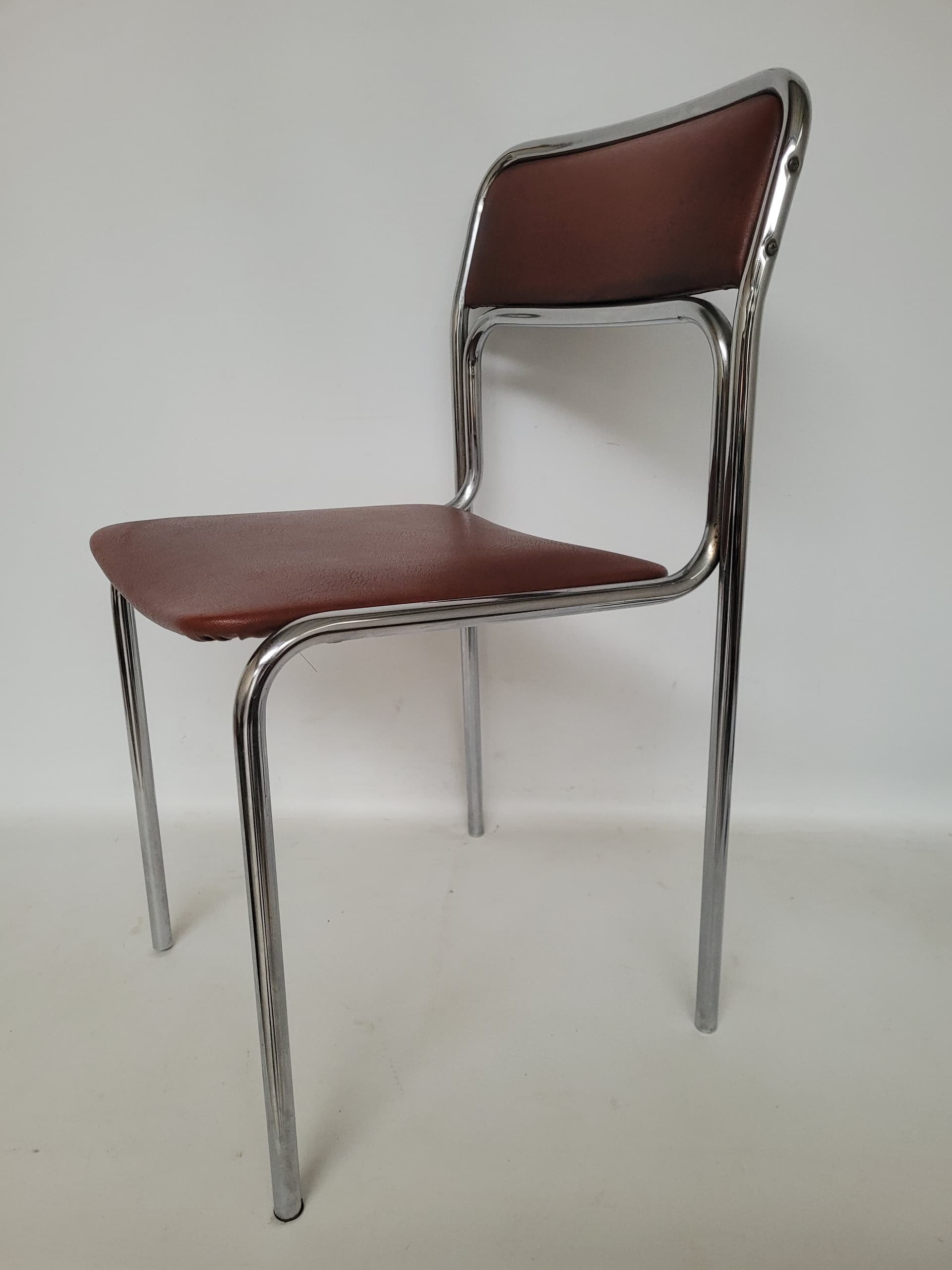 Krzesło Bauhaus, skóra ekologiczna brązowa, stal chromowana srebrna, lata 70. - 399302
