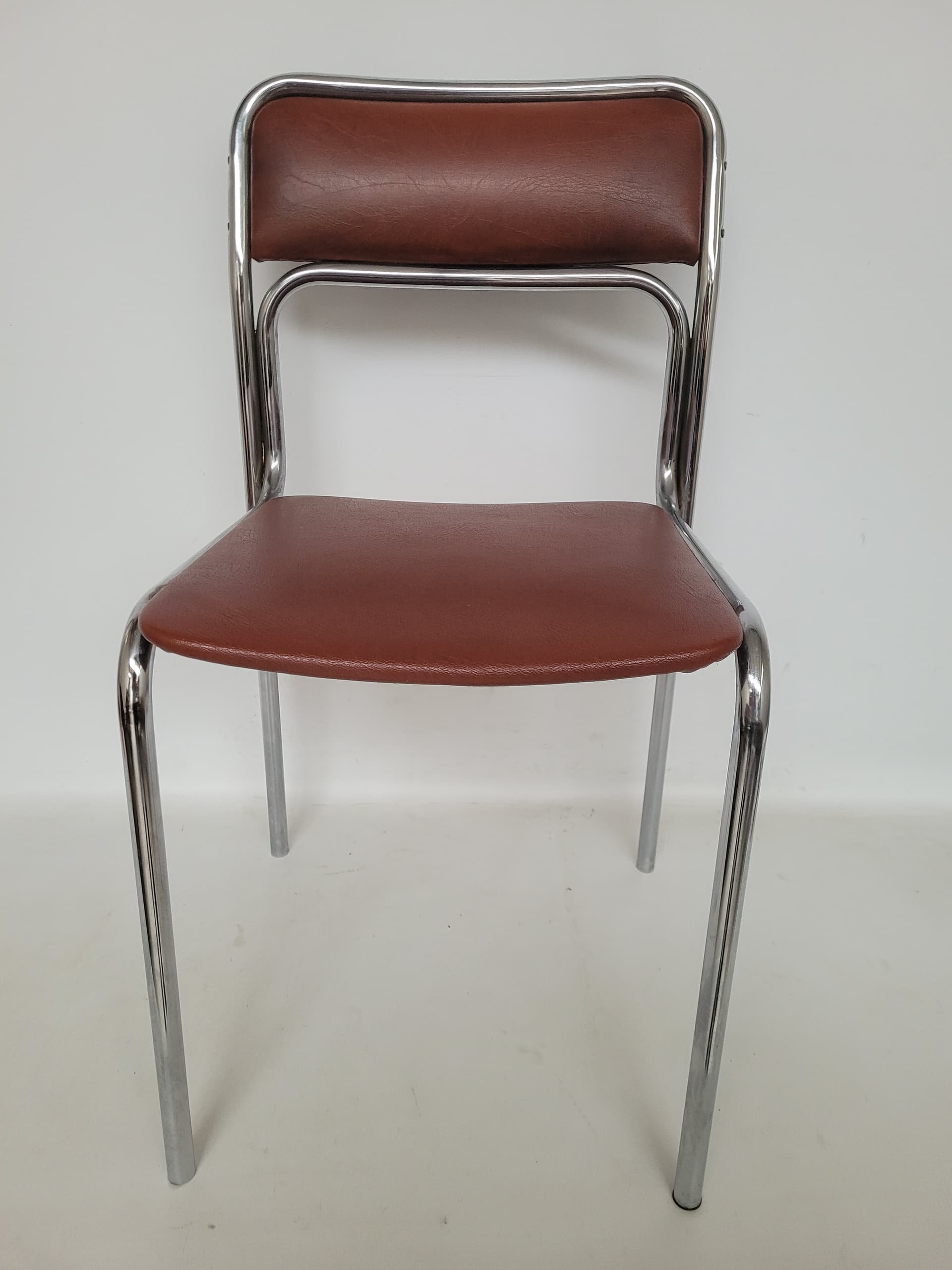 Krzesło Bauhaus, skóra ekologiczna brązowa, stal chromowana srebrna, lata 70. - 399301