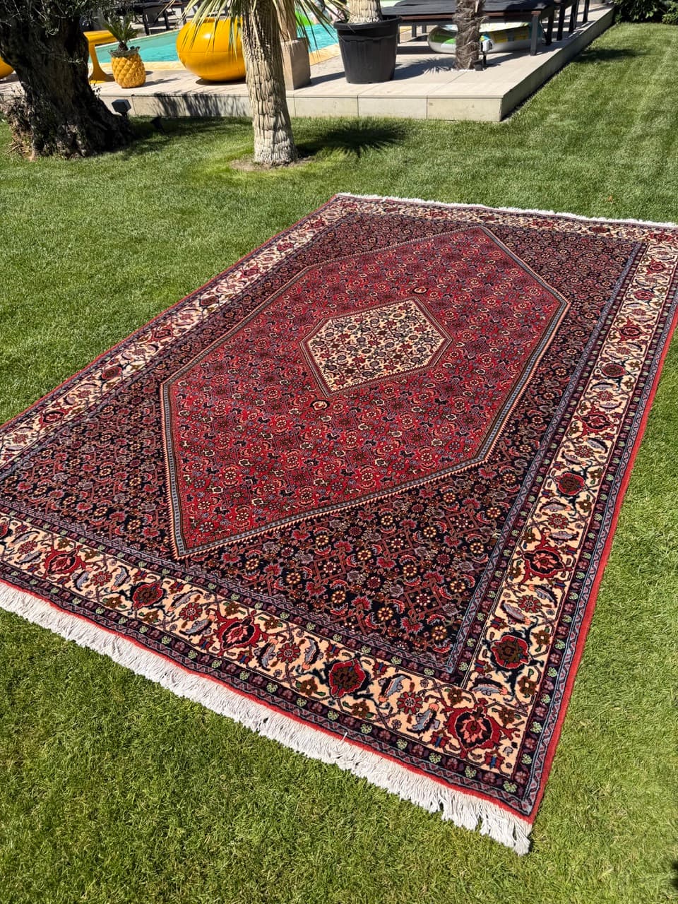 Rug Bidjar, 300x200 cm, wool red blue white green gold brown, Iran - 399317