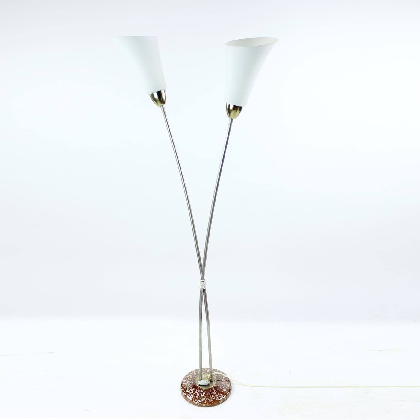 Floor lamp, white glass, silver metal, brown ceramic, Kamenický Šenov, Czechoslovakia, 1970s - 399334