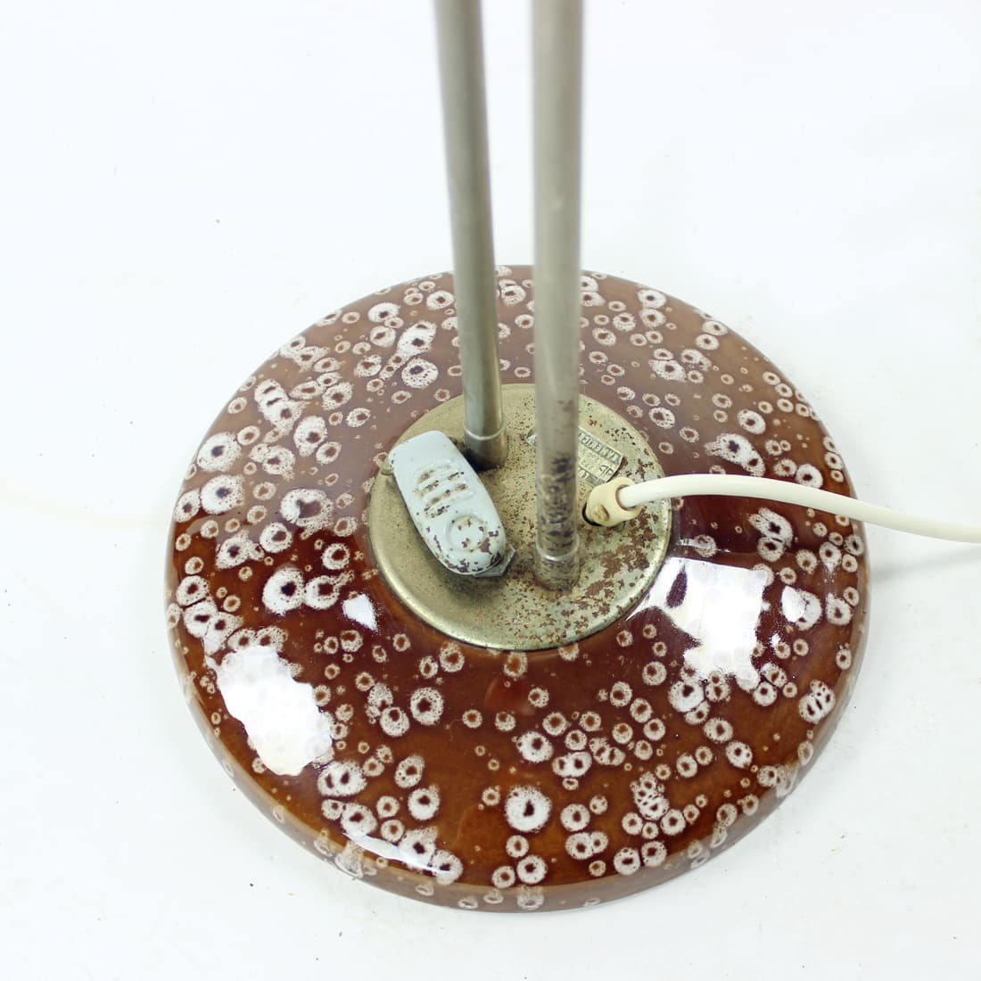 Floor lamp, white glass, silver metal, brown ceramic, Kamenický Šenov, Czechoslovakia, 1970s - 399324