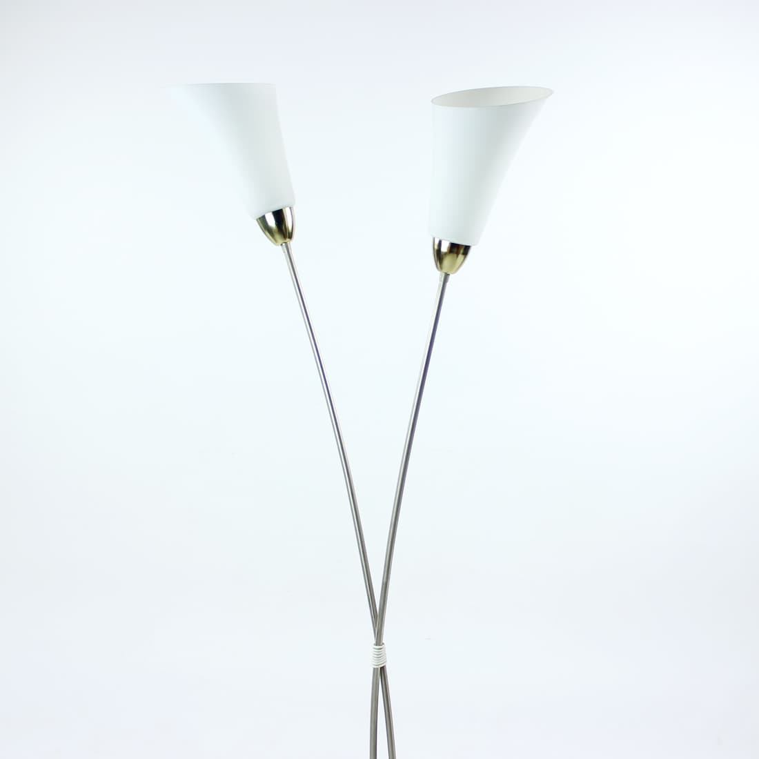 Floor lamp, white glass, silver metal, brown ceramic, Kamenický Šenov, Czechoslovakia, 1970s - 399330