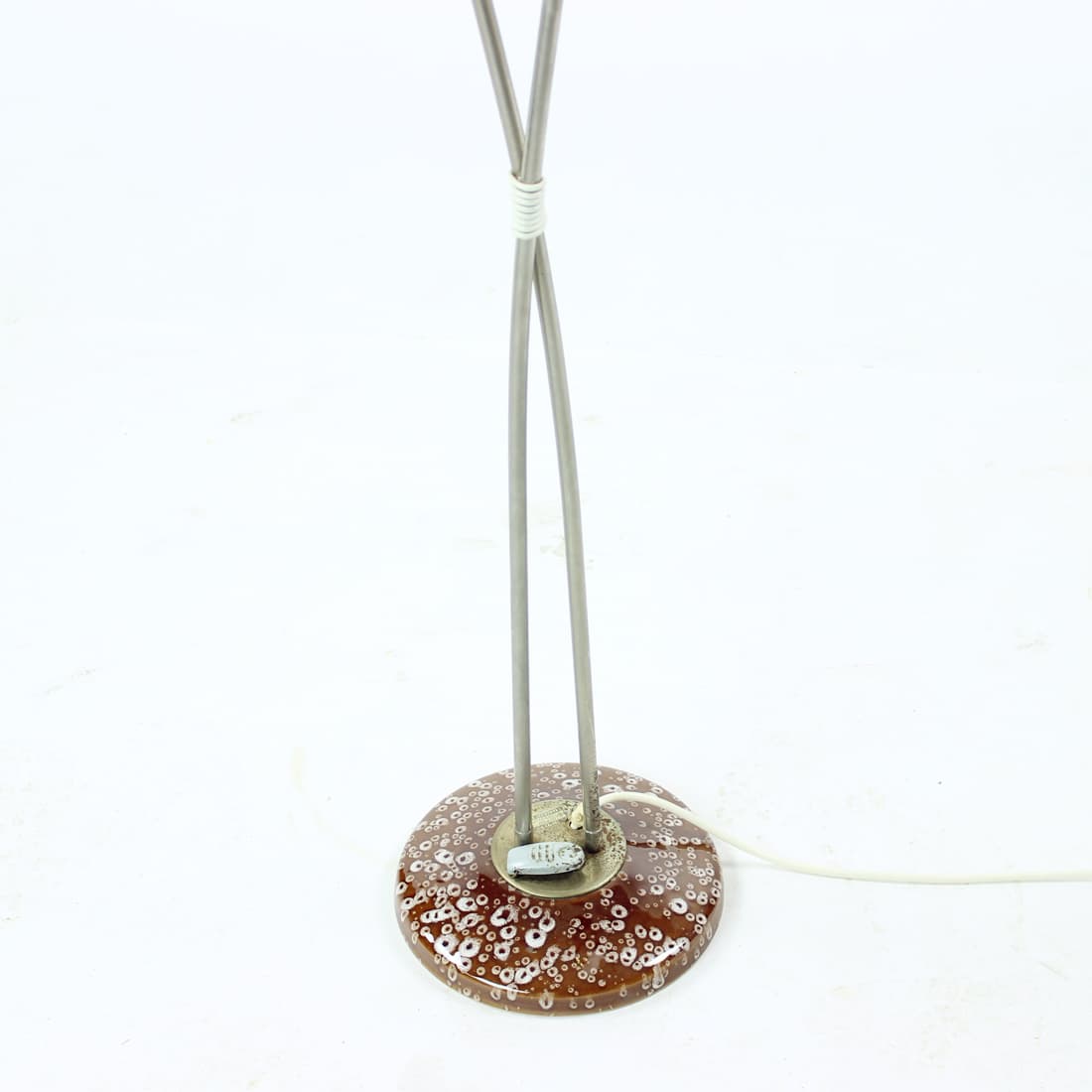 Floor lamp, white glass, silver metal, brown ceramic, Kamenický Šenov, Czechoslovakia, 1970s - 399329