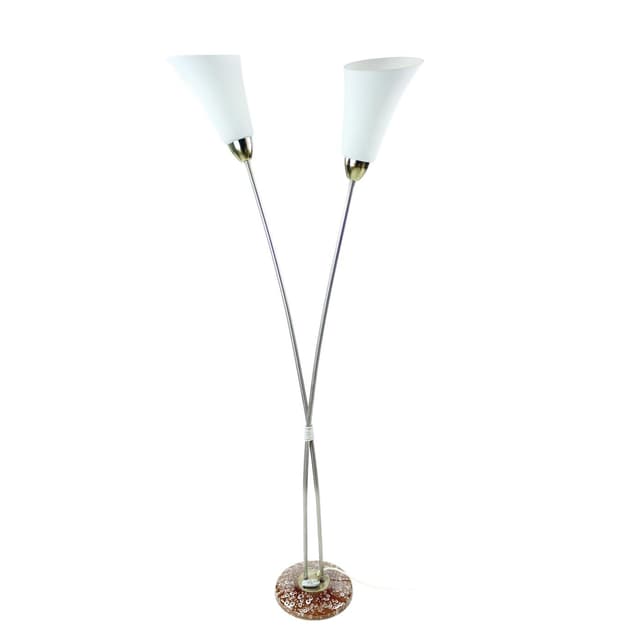 Floor lamp, white glass, silver metal, brown ceramic, Kamenický Šenov, Czechoslovakia, 1970s - DIMENSION