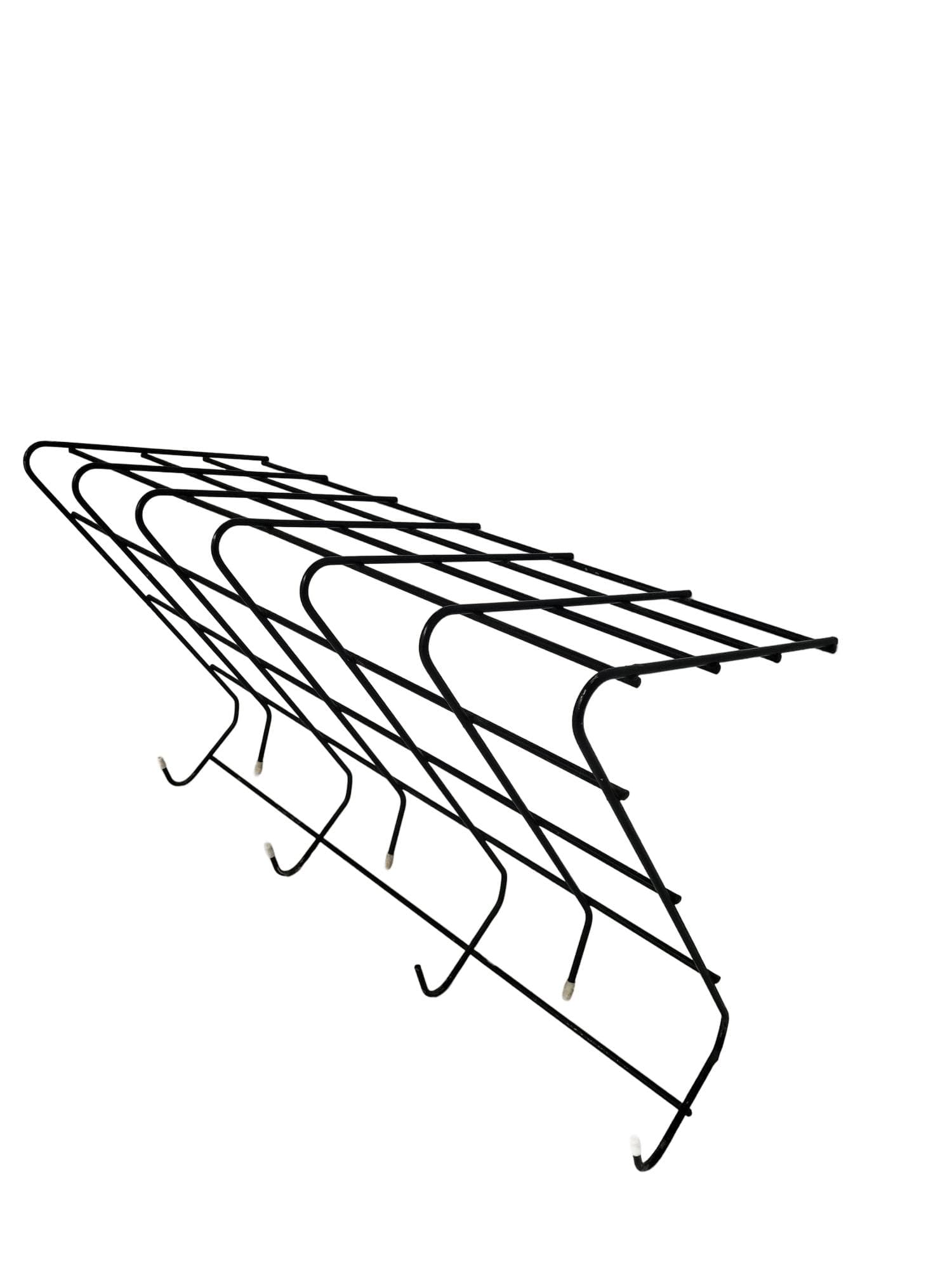 Wall-mounted coat rack String, black metal, white plastic, 1960s