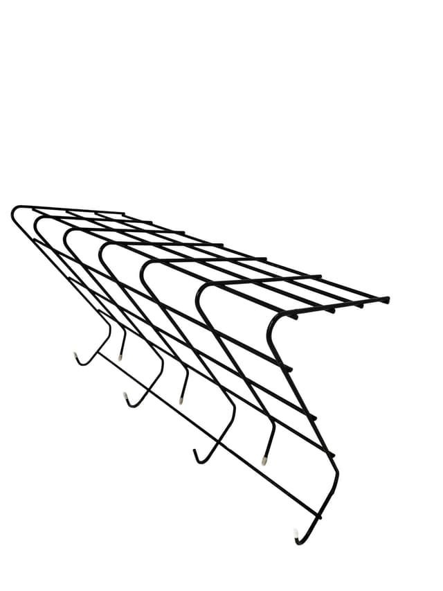 Wall-mounted coat rack String, black metal, white plastic, 1960s - DIMENSION