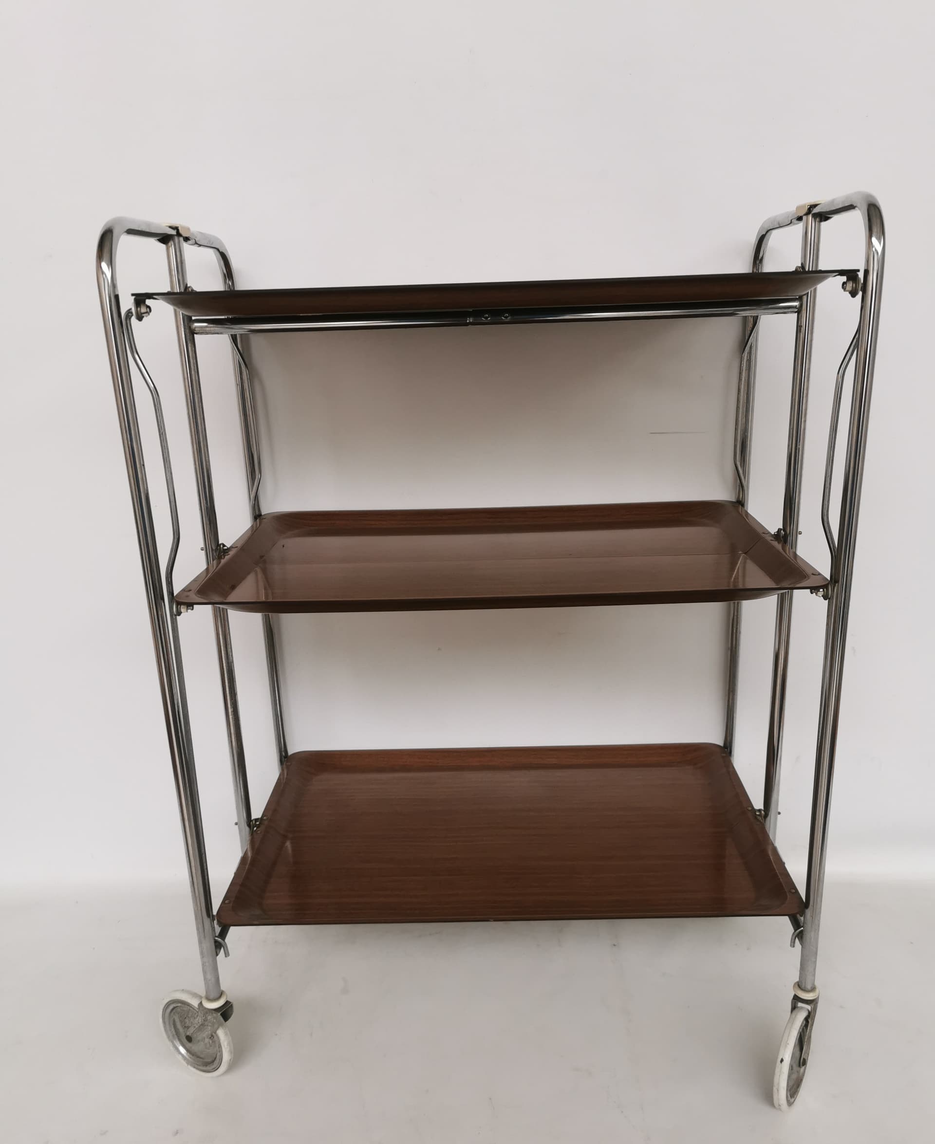 Stolik pomocniczy, brązowy, stal chromowana, Niemcy, lata 80. - 399443