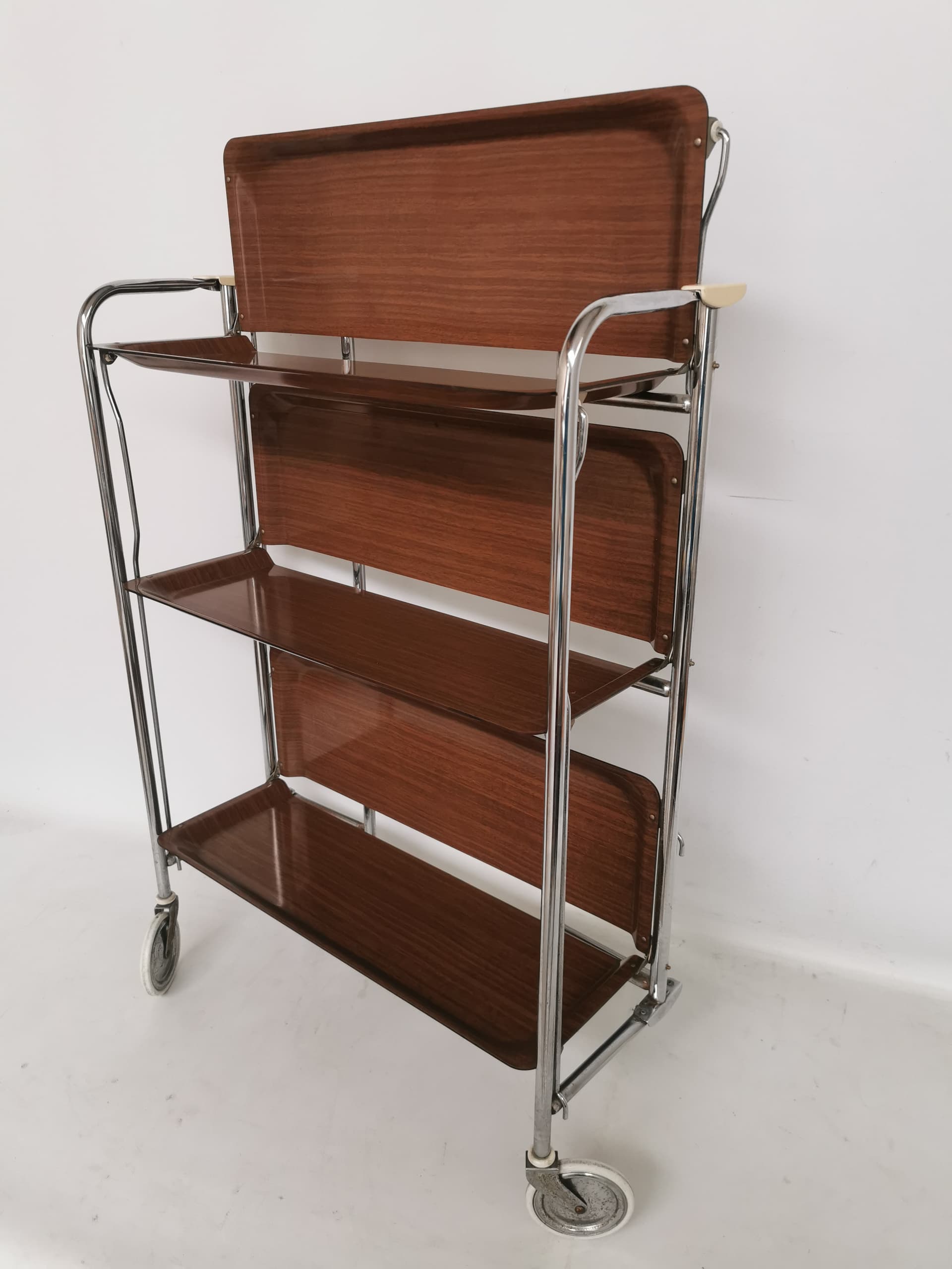 Stolik pomocniczy, brązowy, stal chromowana, Niemcy, lata 80. - 399446