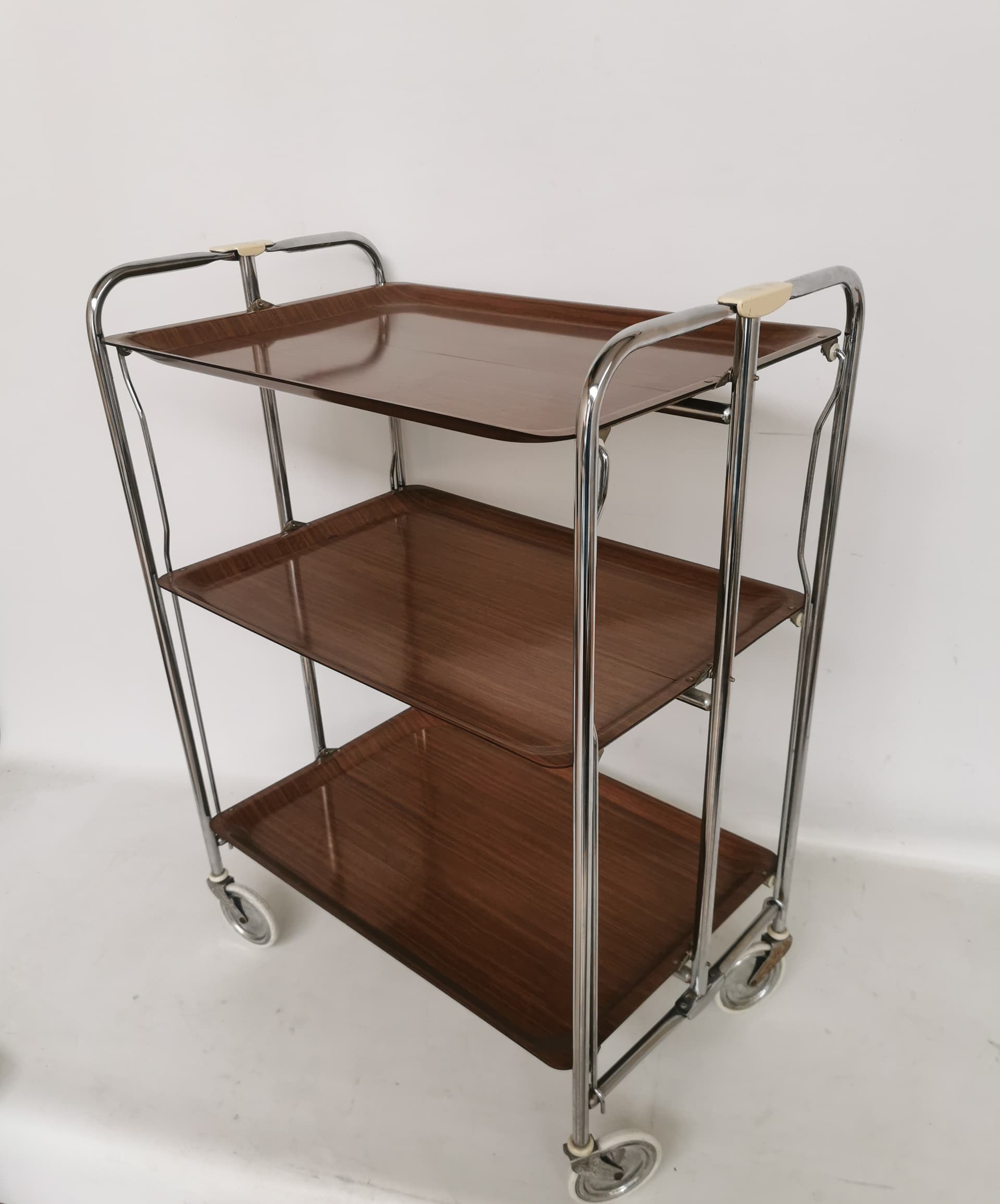 Stolik pomocniczy, brązowy, stal chromowana, Niemcy, lata 80. - 399447