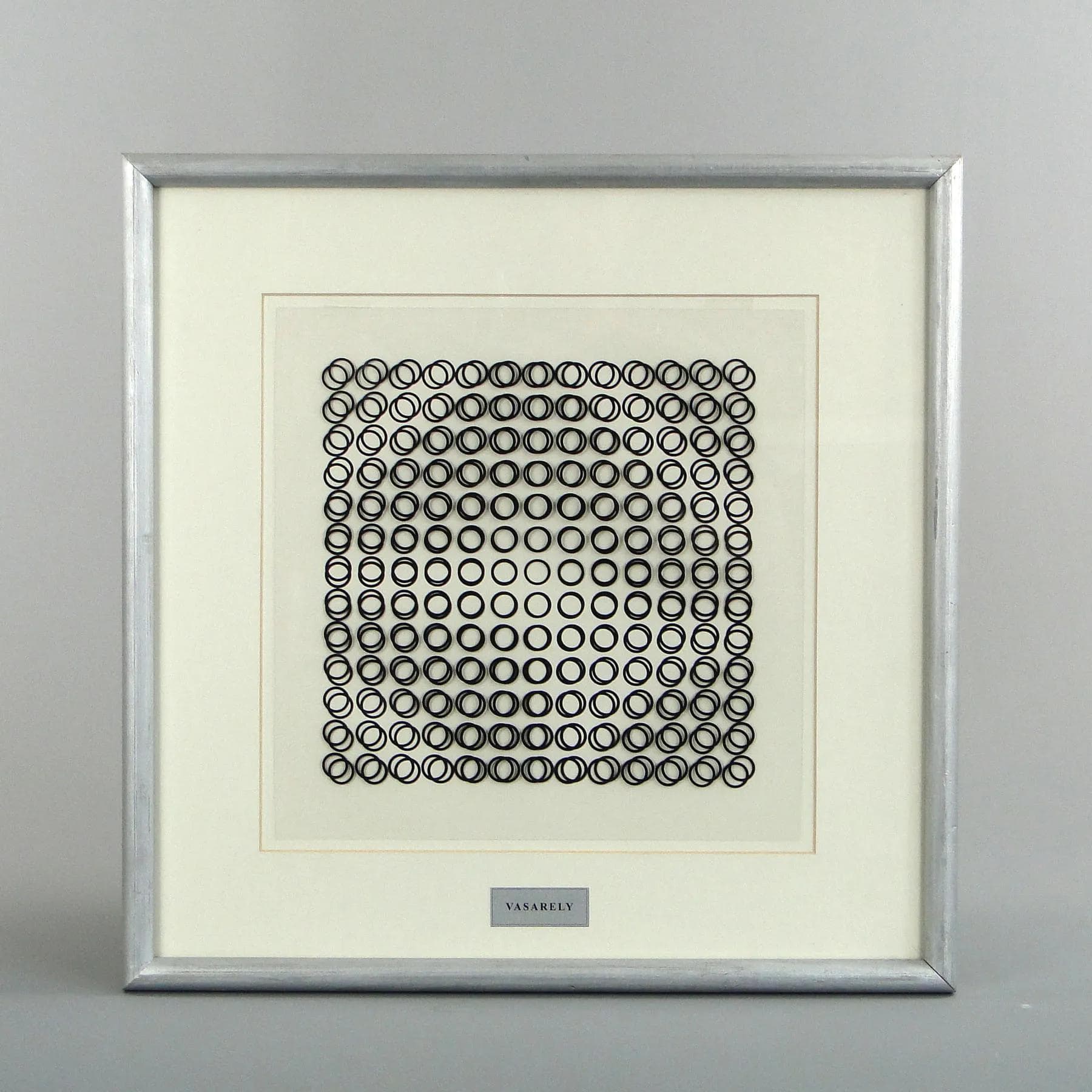 Op-art print, black and white, paper, by V. Vasarely, France, 1970s.