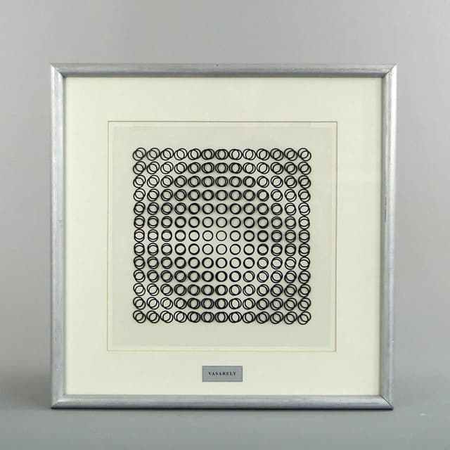 Op-art print, black and white, paper, by V. Vasarely, France, 1970s. - DIMENSION