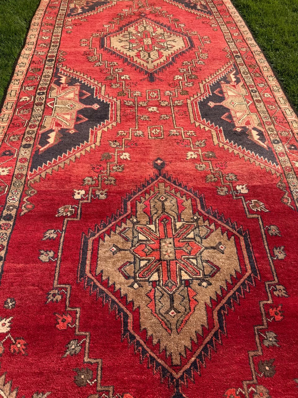 Chodnik Hamadan Kazak 326x145cm, czerwony niebieski, wełna, Iran - 399747