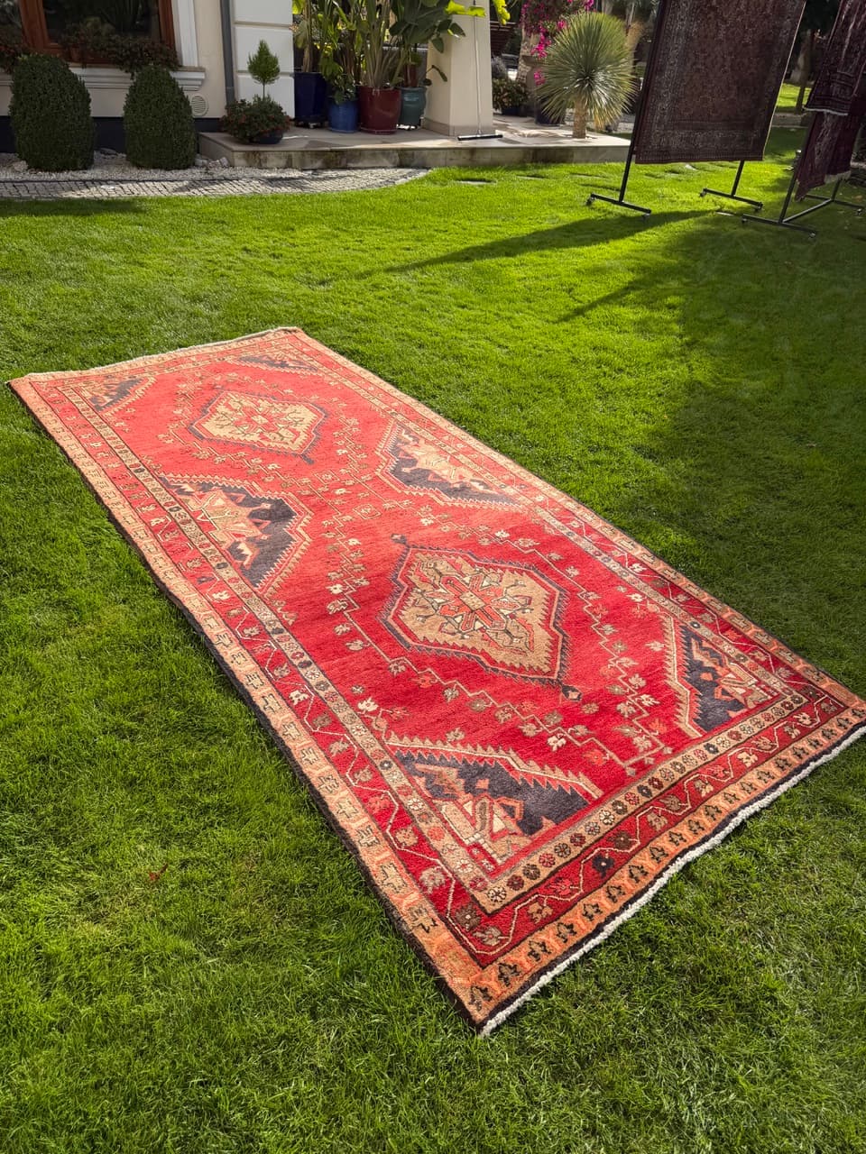 Chodnik Hamadan Kazak 326x145cm, czerwony niebieski, wełna, Iran - 399736