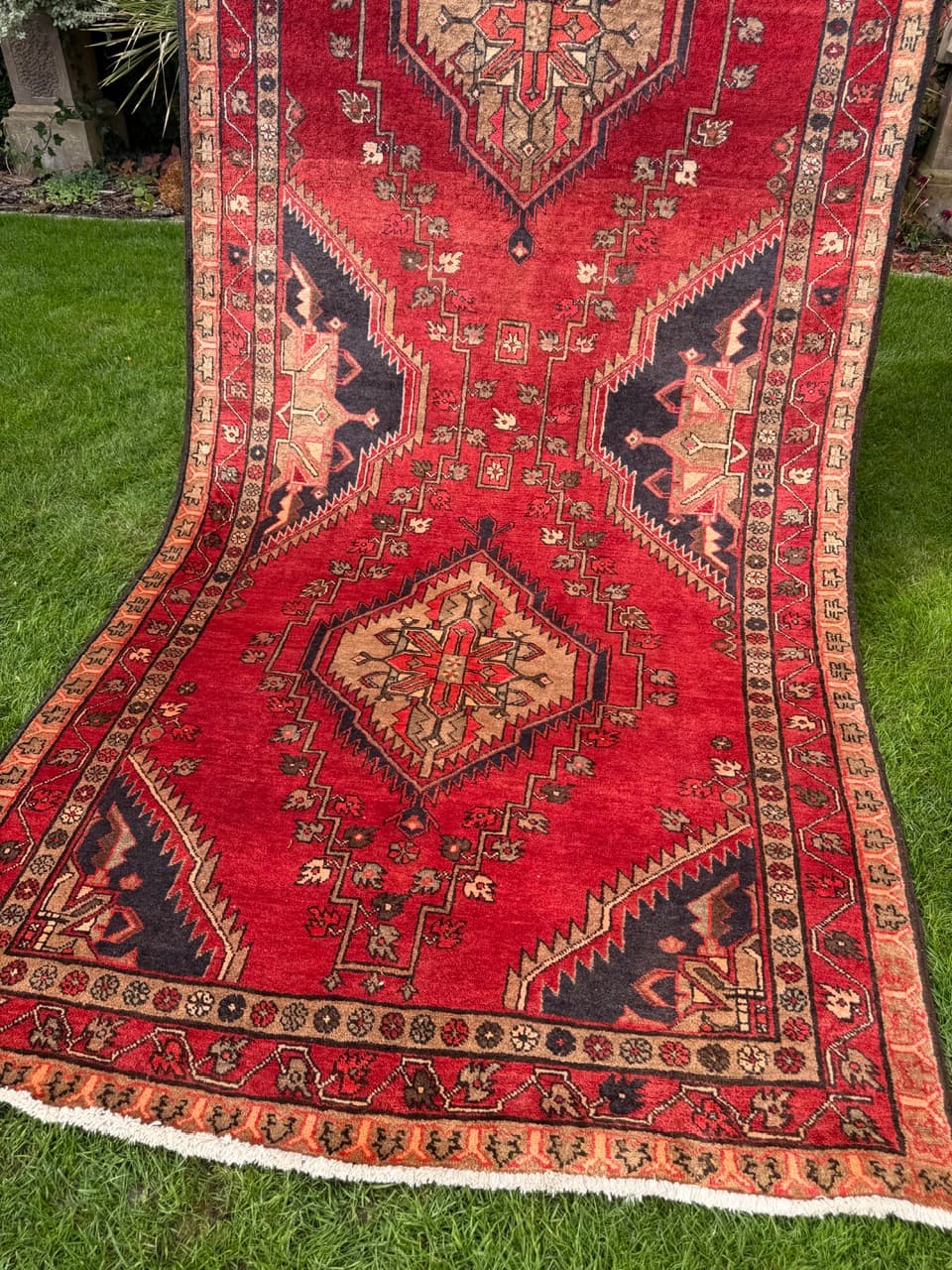 Chodnik Hamadan Kazak 326x145cm, czerwony niebieski, wełna, Iran - 399744