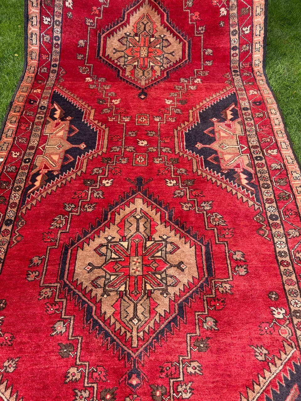 Chodnik Hamadan Kazak 326x145cm, czerwony niebieski, wełna, Iran - 399742
