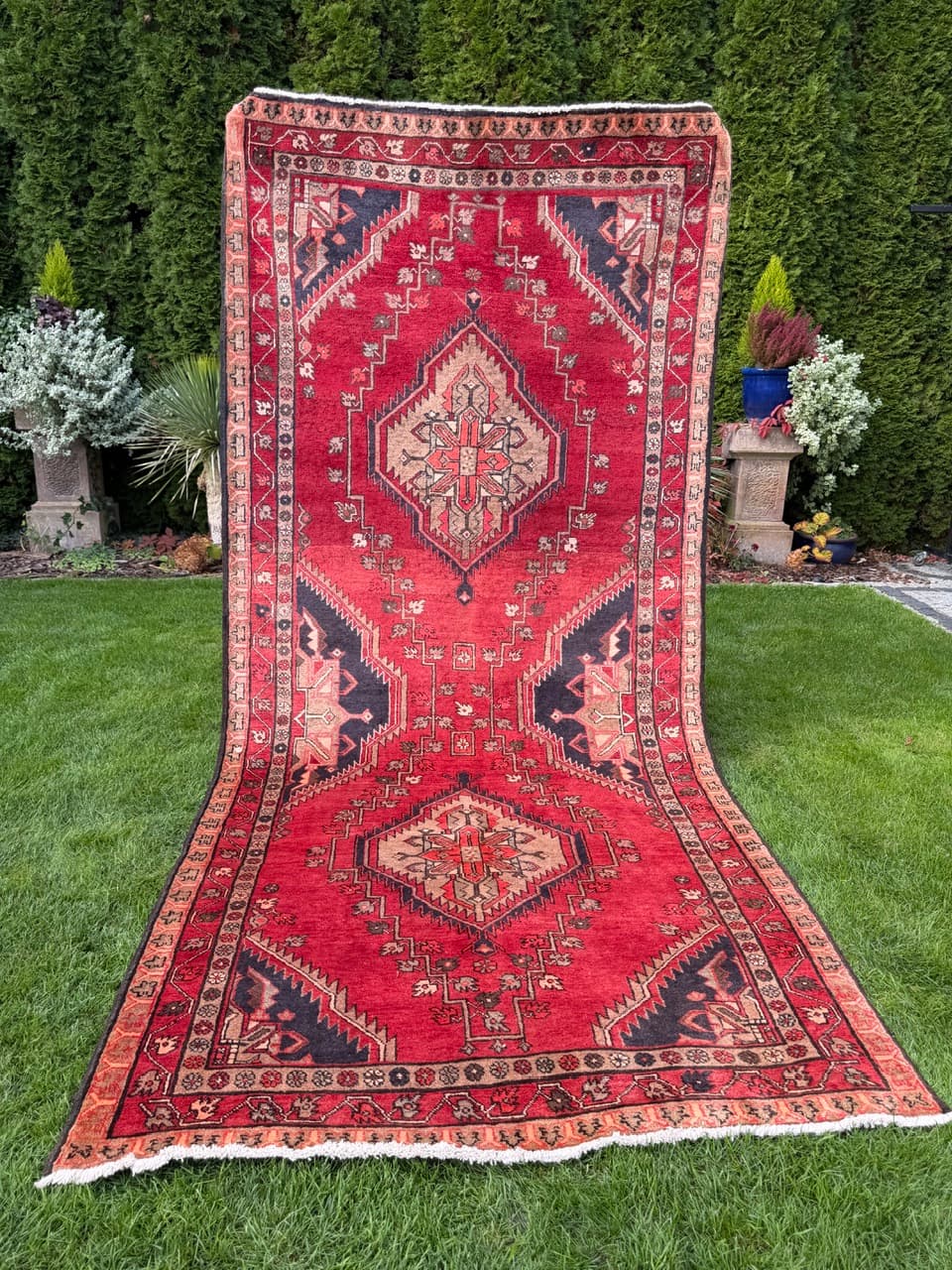 Chodnik Hamadan Kazak 326x145cm, czerwony niebieski, wełna, Iran - 399741