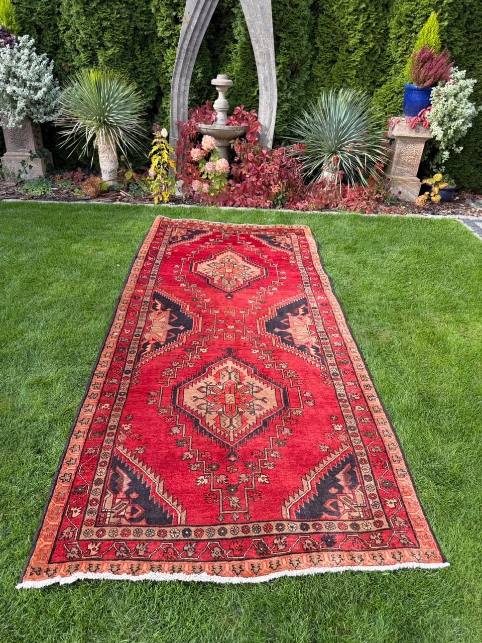 Chodnik Hamadan Kazak 326x145cm, czerwony niebieski, wełna, Iran - 399743