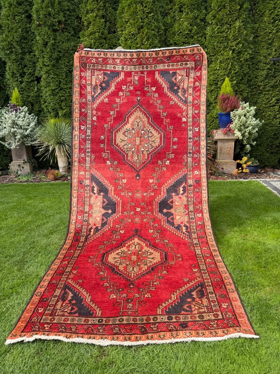 Chodnik Hamadan Kazak 326x145cm, czerwony niebieski, wełna, Iran - 399735