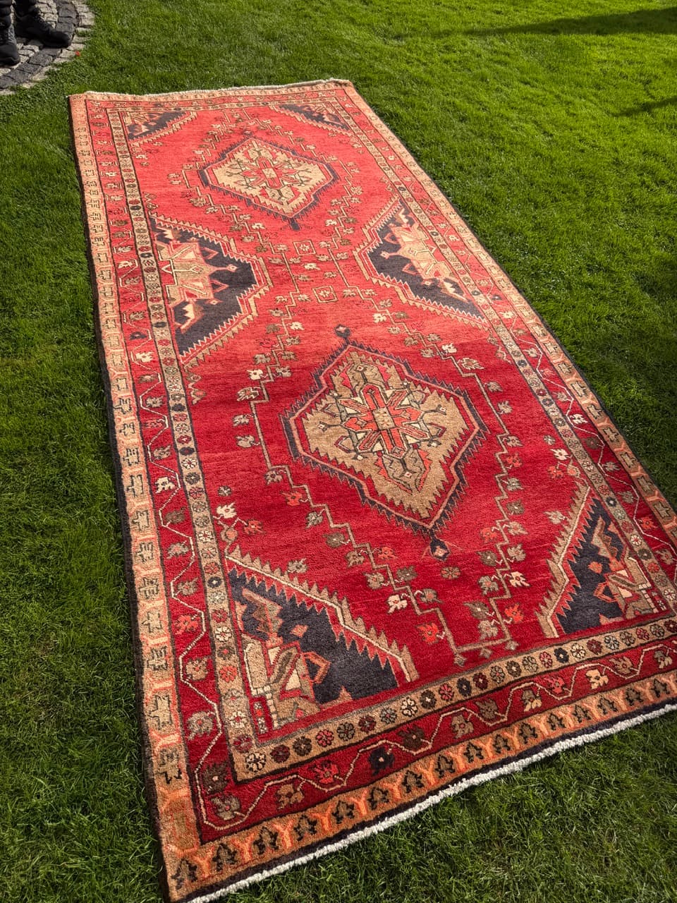 Chodnik Hamadan Kazak 326x145cm, czerwony niebieski, wełna, Iran - 399737