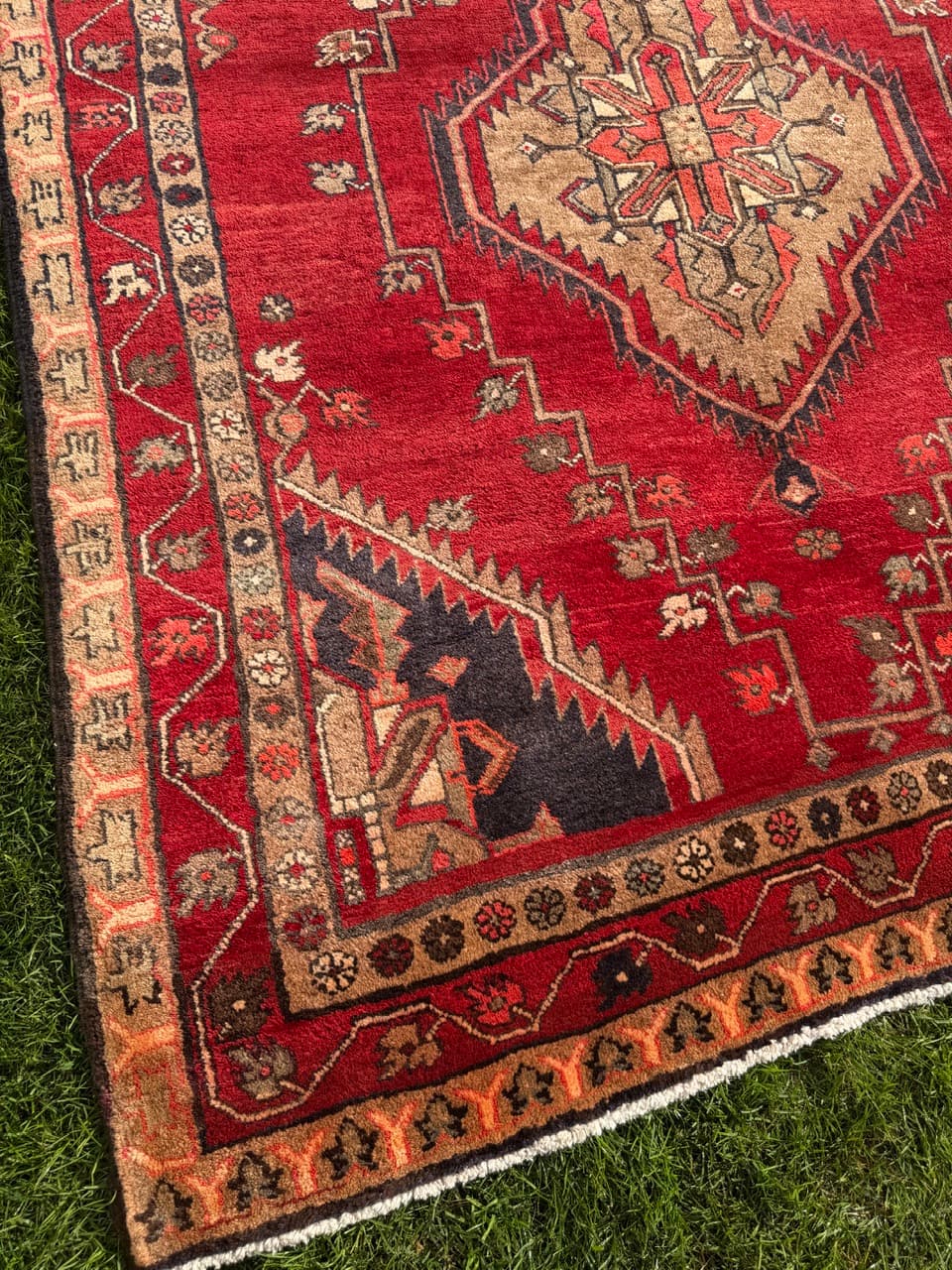 Chodnik Hamadan Kazak 326x145cm, czerwony niebieski, wełna, Iran - 399738