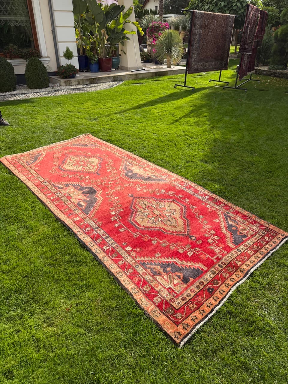 Chodnik Hamadan Kazak 326x145cm, czerwony niebieski, wełna, Iran - 399748