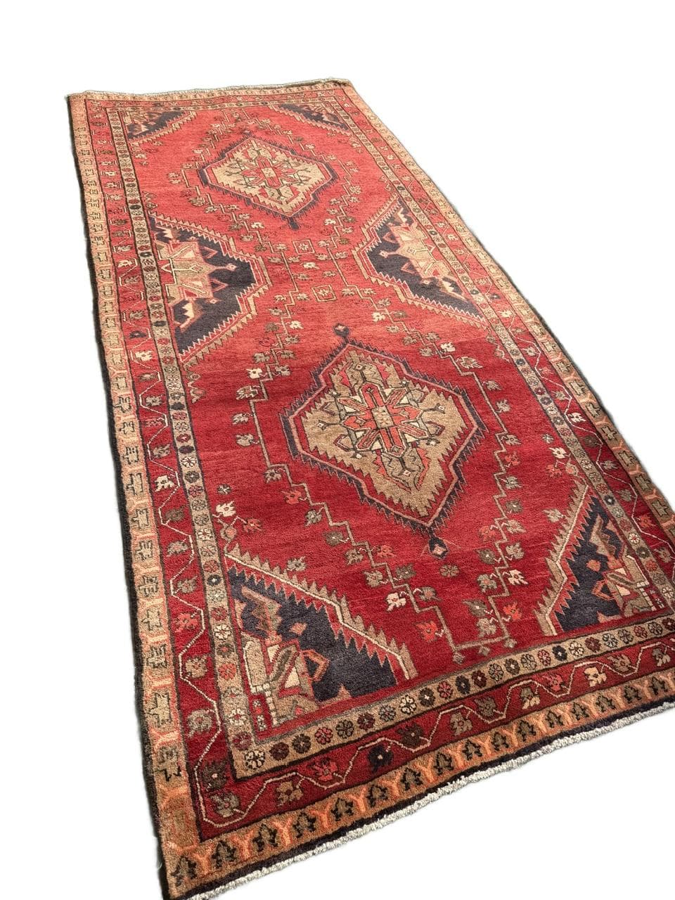 Chodnik Hamadan Kazak 326x145cm, czerwony niebieski, wełna, Iran