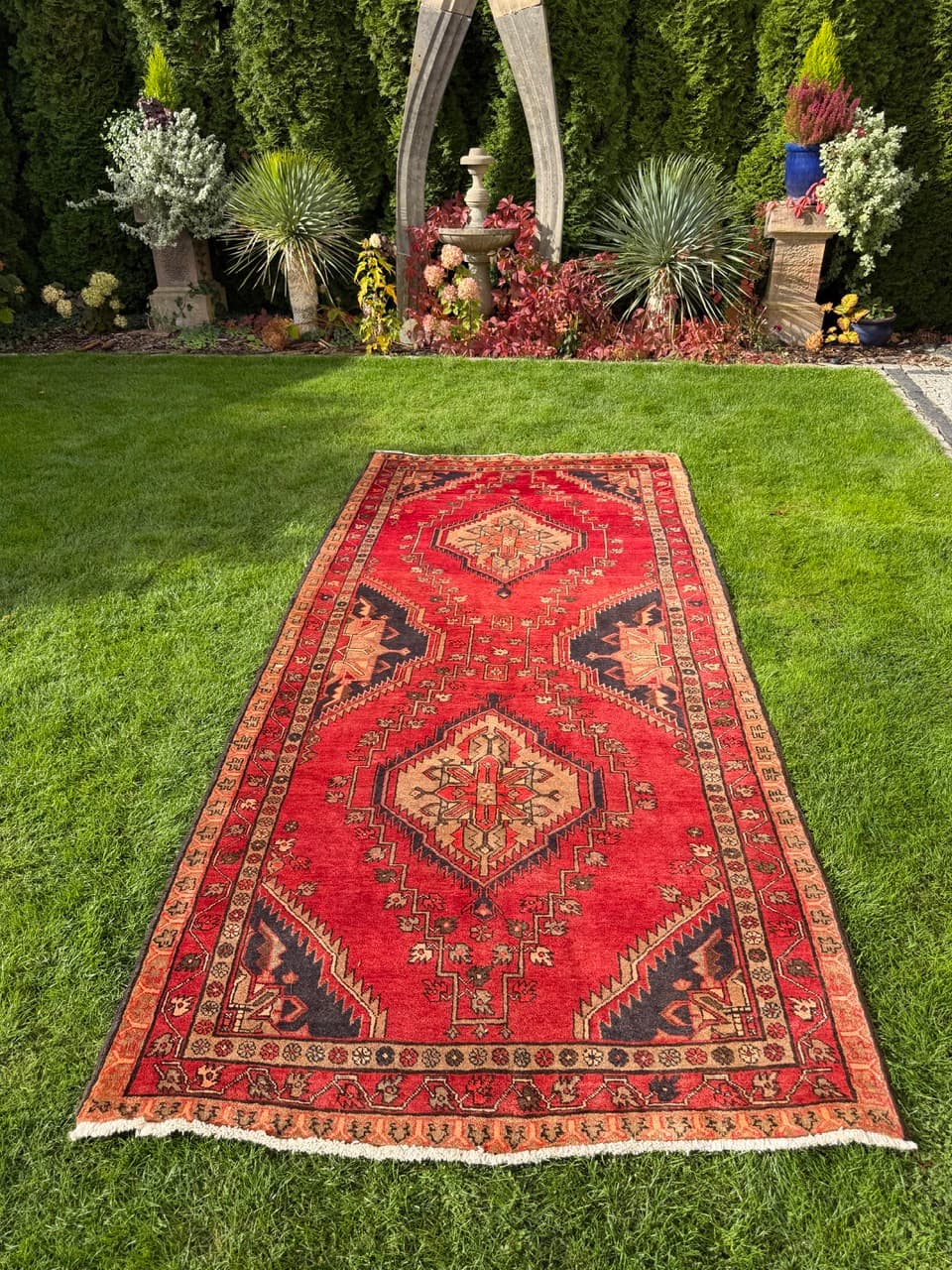 Chodnik Hamadan Kazak 326x145cm, czerwony niebieski, wełna, Iran - 399745