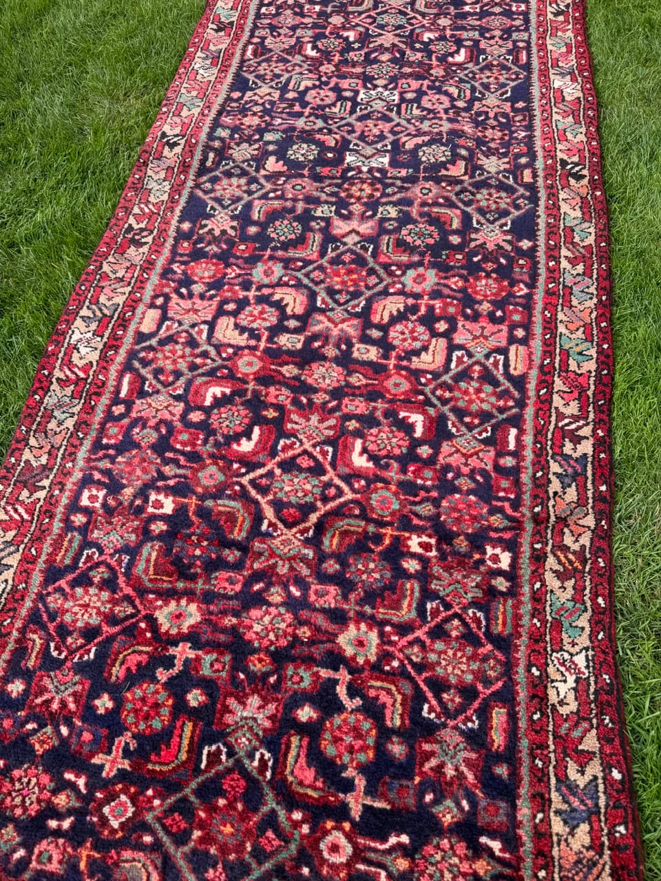 Runner Hamadan 290x100 cm, blue red, wool, Iran - 399758