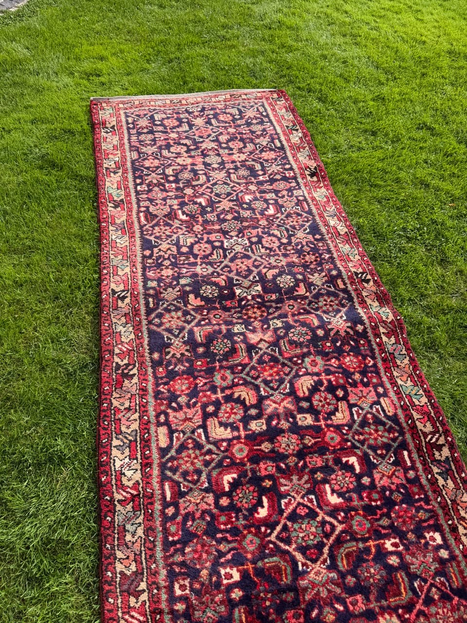 Runner Hamadan 290x100 cm, blue red, wool, Iran - 399754