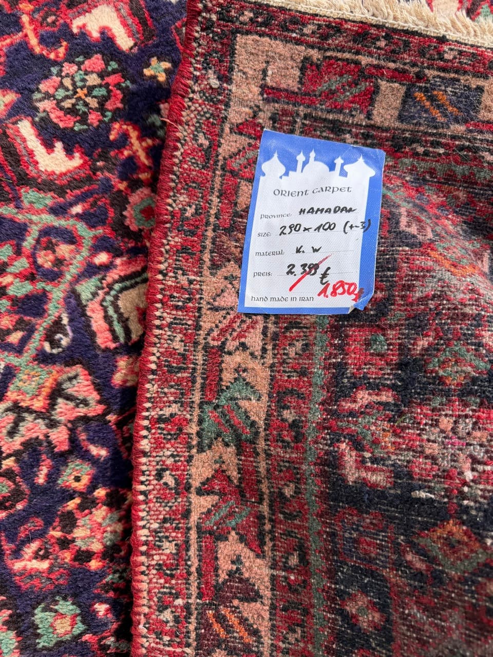 Runner Hamadan 290x100 cm, blue red, wool, Iran - 399755