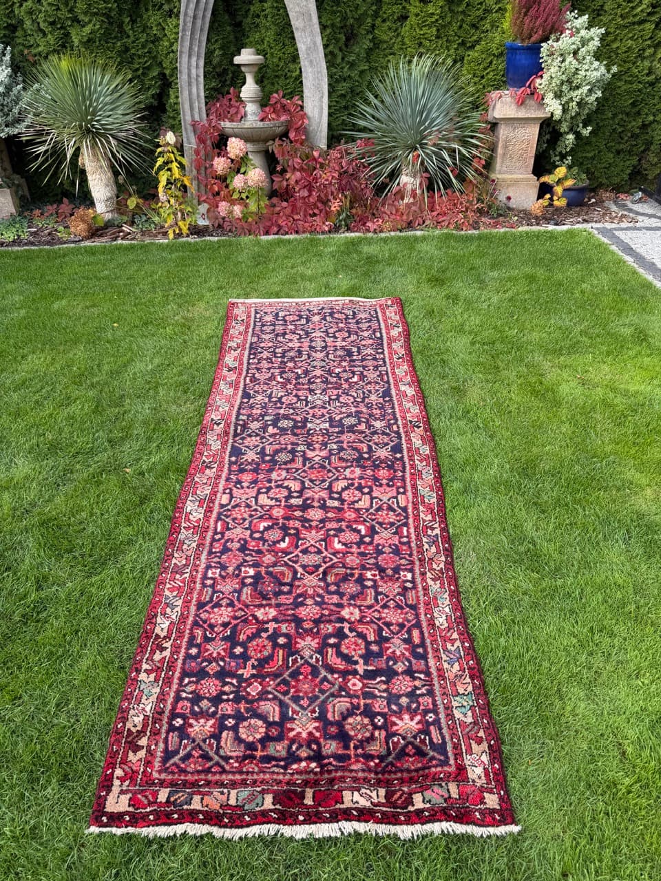 Runner Hamadan 290x100 cm, blue red, wool, Iran - 399756