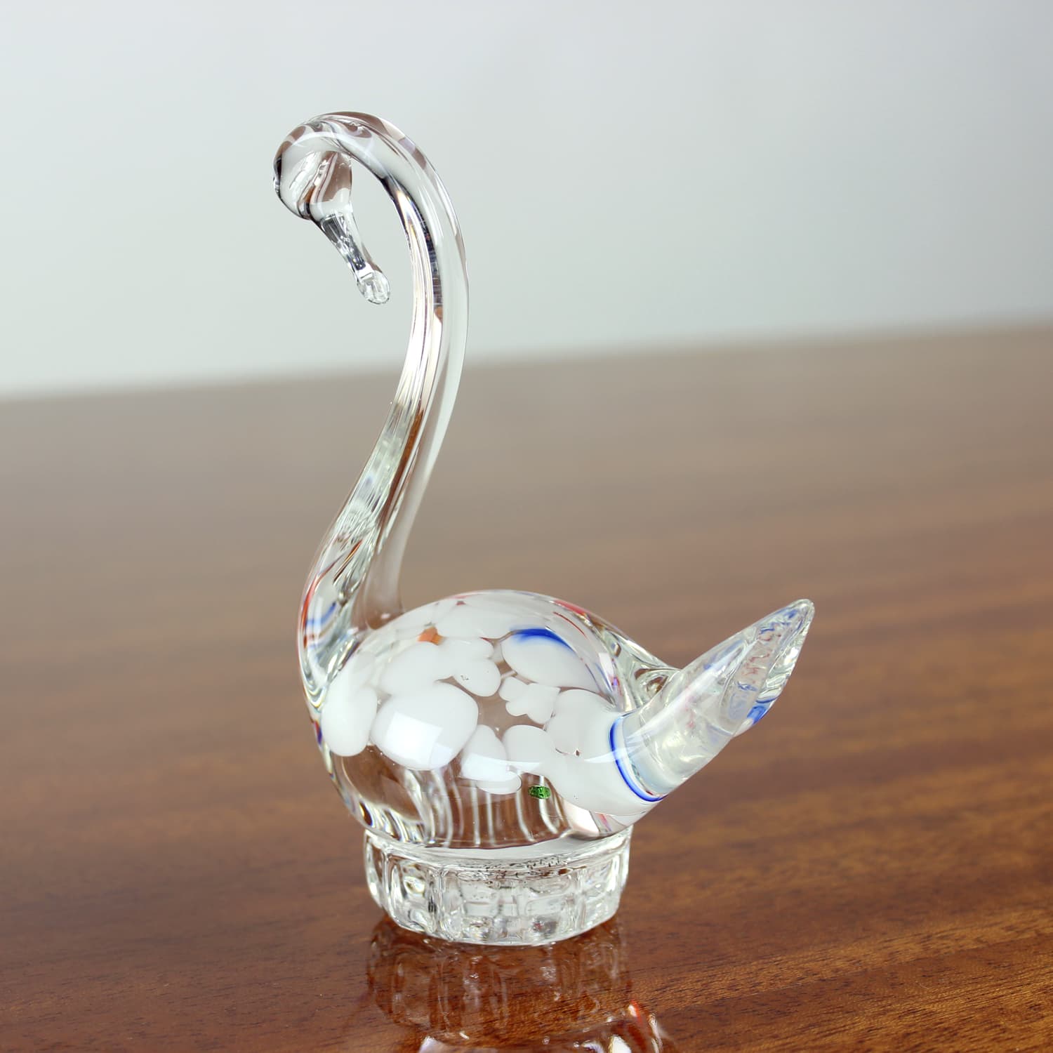 Swan figurine, clear glass, multicolour inclusions, Czechoslovakia, 1960s - 399807