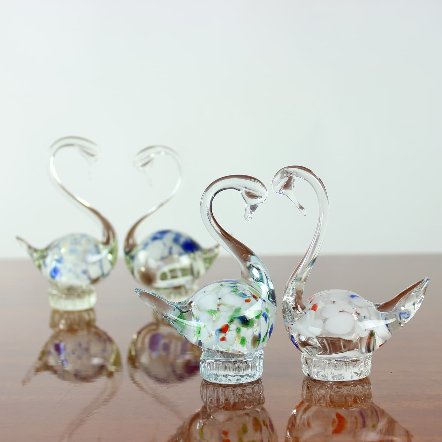 Swan figurine, clear glass, multicolour inclusions, Czechoslovakia, 1960s - 399799