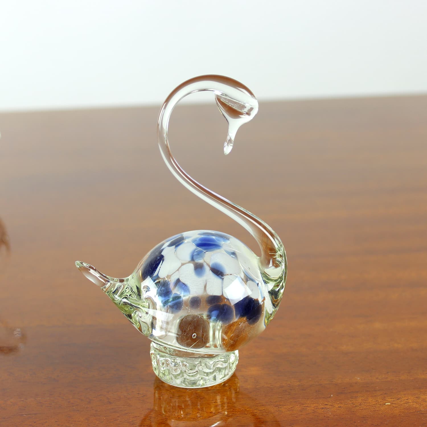 Swan figurine, clear glass, blue, white, Czechoslovakia, 1960s. - 399833