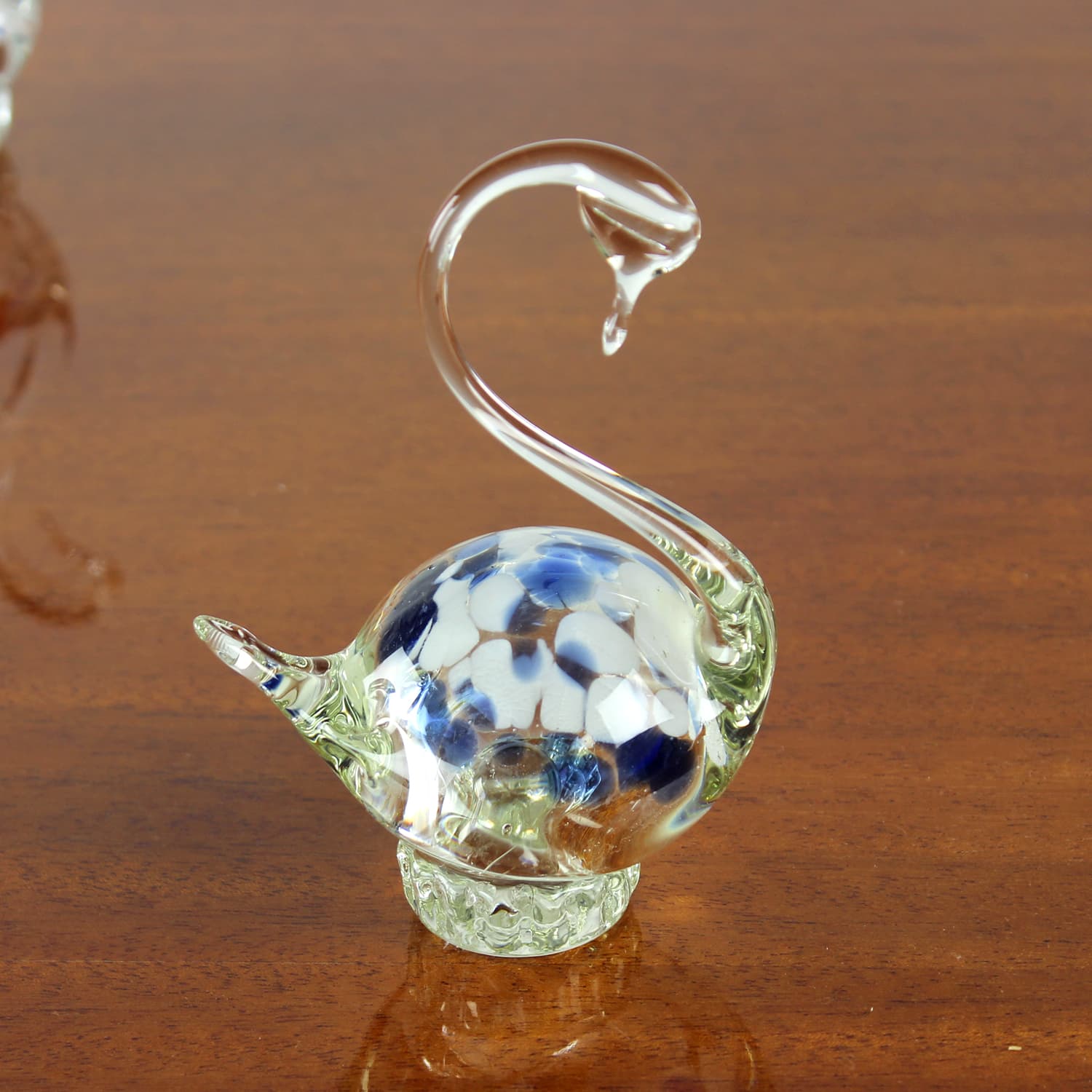 Swan figurine, clear glass, blue, white, Czechoslovakia, 1960s. - 399836
