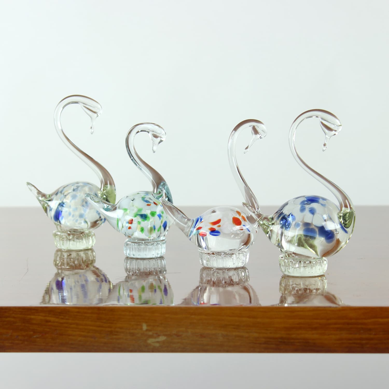 Swan figurine, clear glass, blue, white, Czechoslovakia, 1960s. - 399838