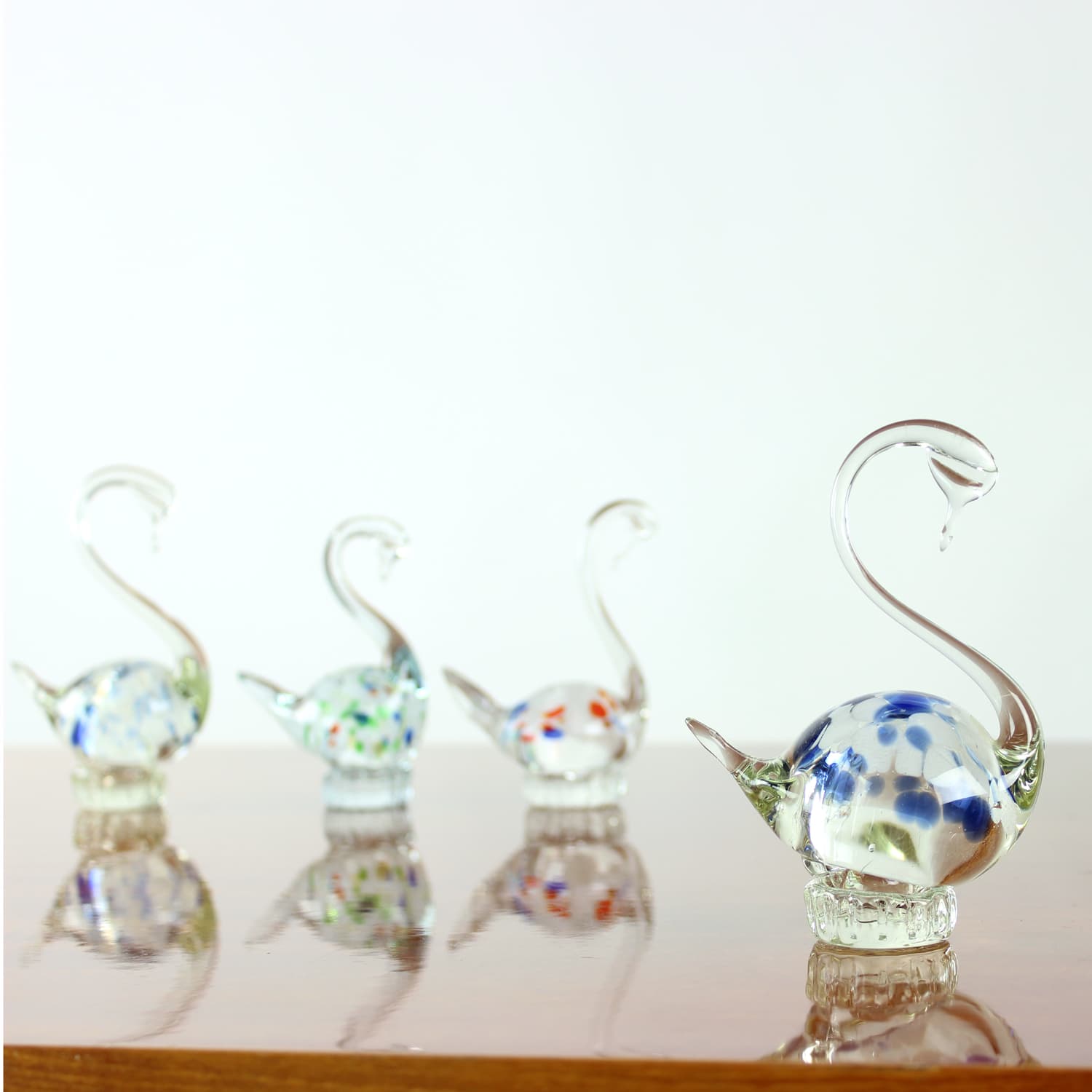Swan figurine, clear glass, blue, white, Czechoslovakia, 1960s. - 399837