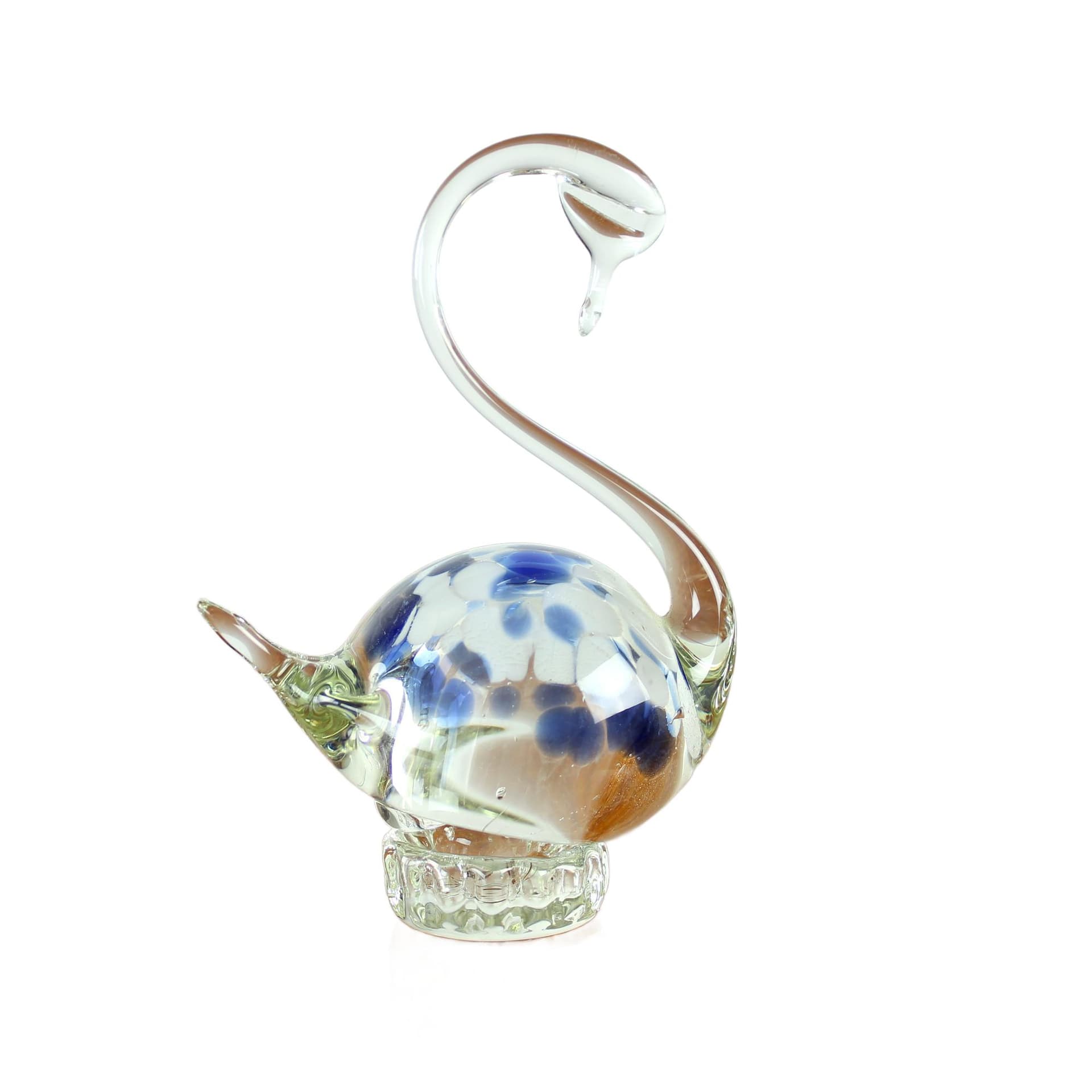 Swan figurine, clear glass, blue, white, Czechoslovakia, 1960s.