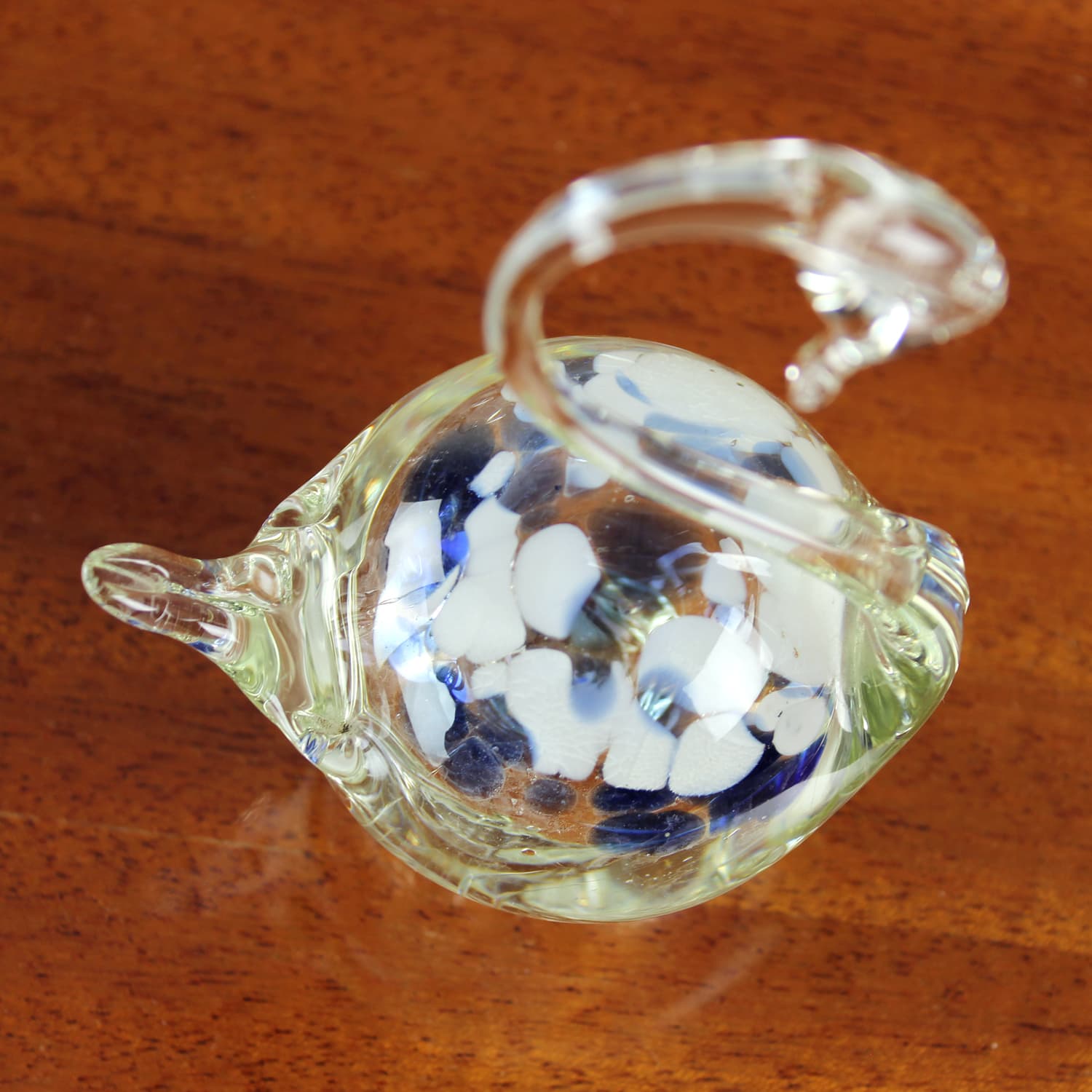 Swan figurine, clear glass, blue, white, Czechoslovakia, 1960s. - 399834