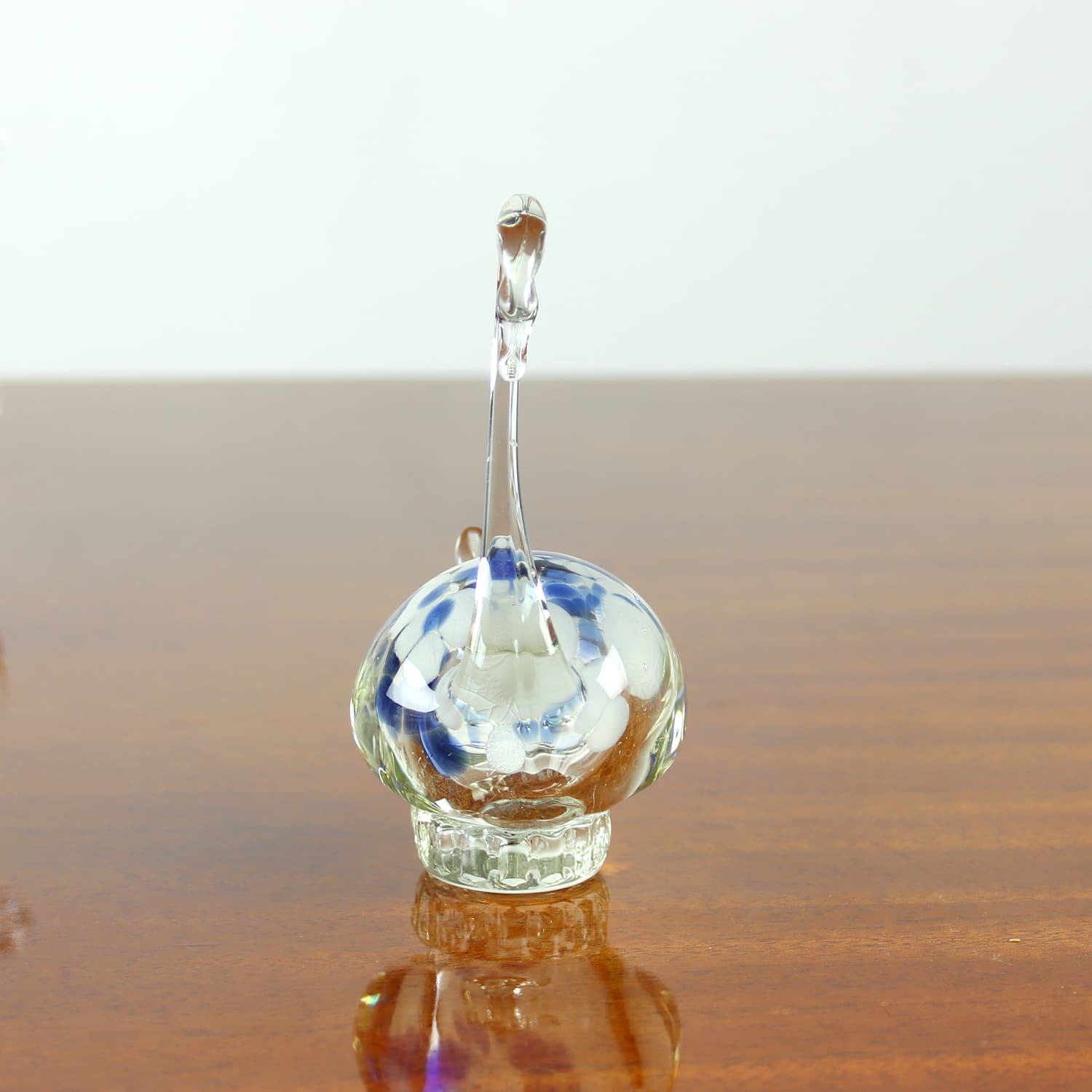 Swan figurine, clear glass, blue, white, Czechoslovakia, 1960s. - 399839