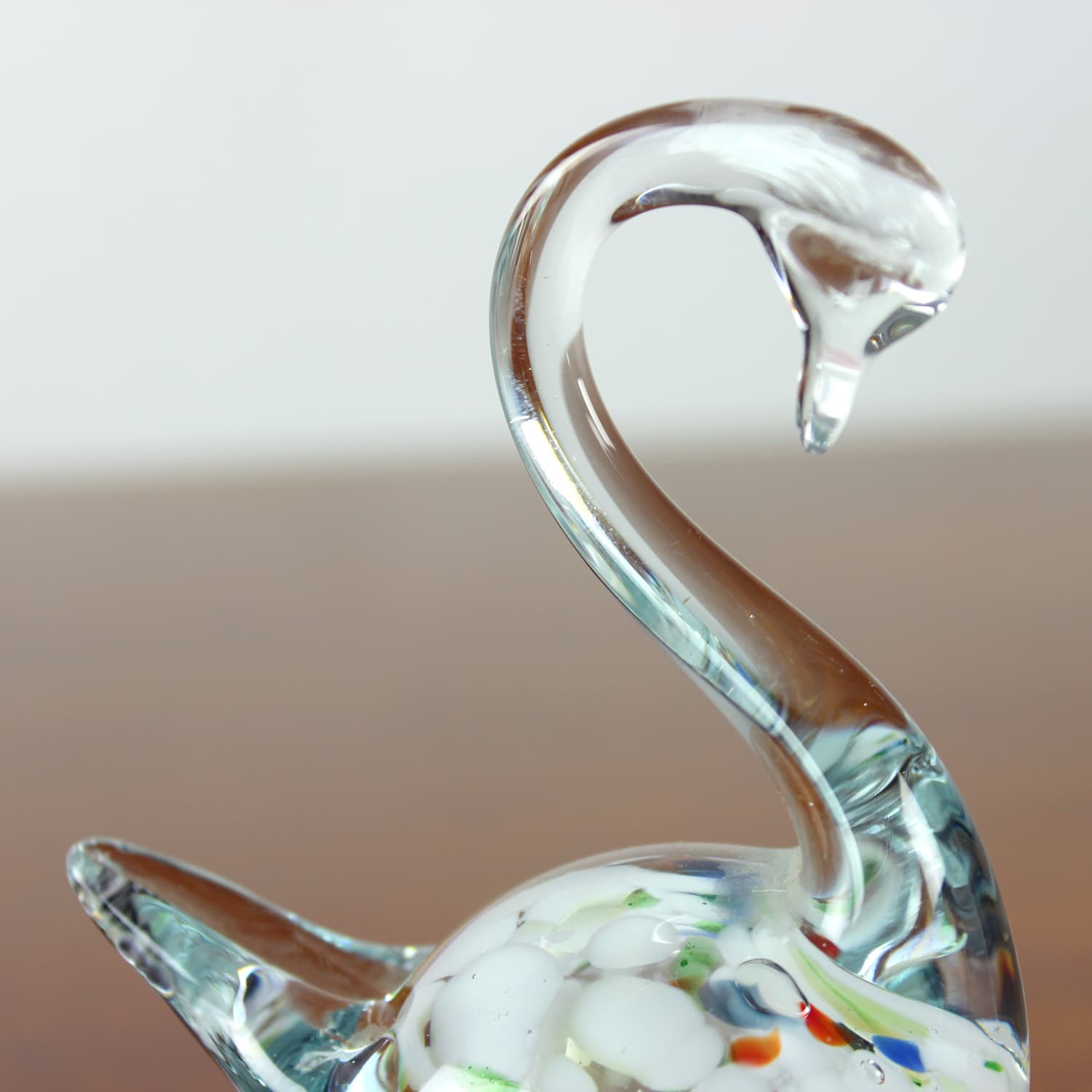 Swan figurine, clear glass, multicolour inclusions, Czechoslovakia, 1960s - 399868